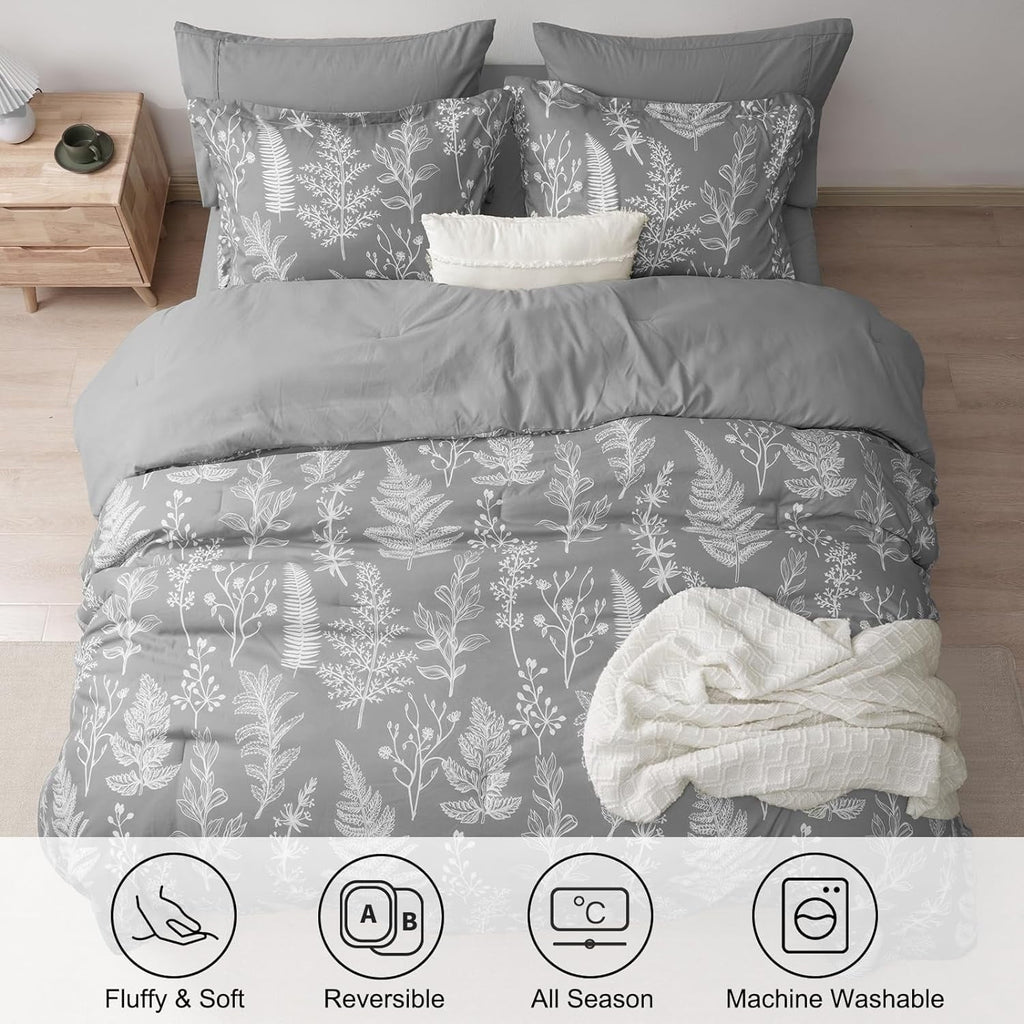 Fluffy Down Alternative 7 Pieces Printed King Comforter Set, Lightweight Reversible Botanical Bedding Set Include Comforter, Pillow Shams, Fl... - Hypoallergenic Ultra-Fluffy Quilt for Winter Detail