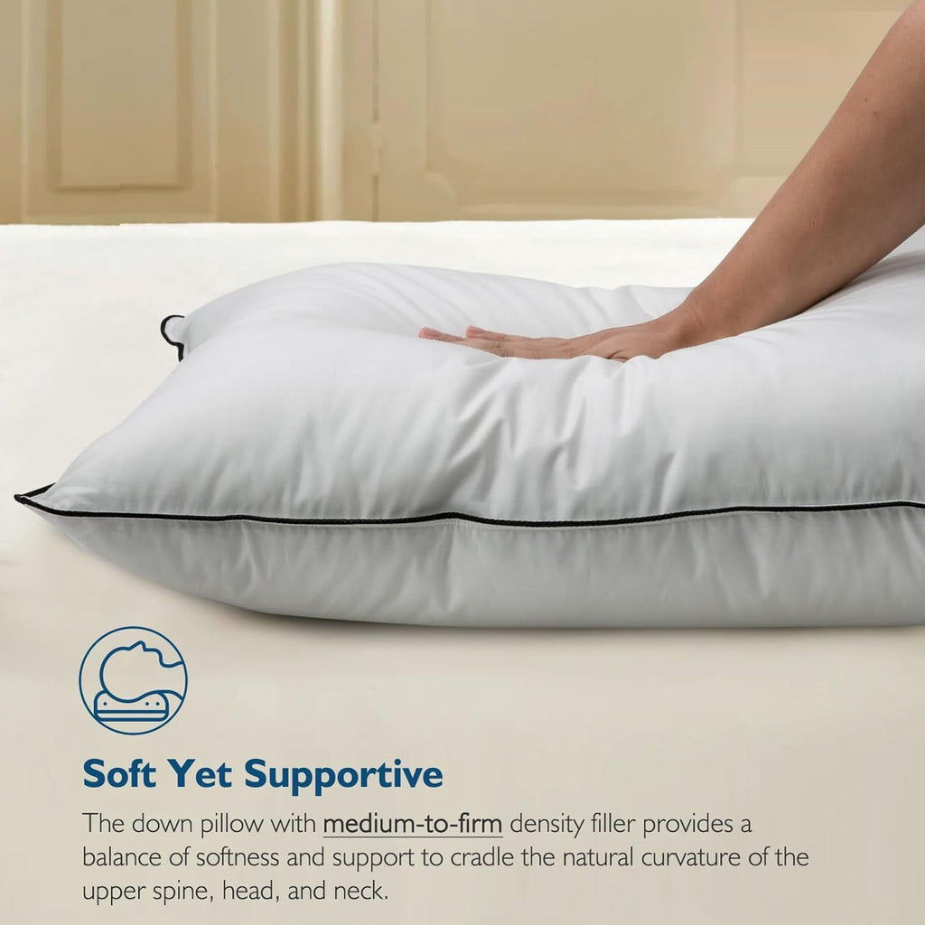 Decorative Plump Hypoallergenic 3‑Chamber Goose Feather Down Core Bed Pillows, Standard Size Set of 2, With Microfiber Surround, Soft-... - Decorative Throw Pillow Cushion for Sofa & Bed Detail