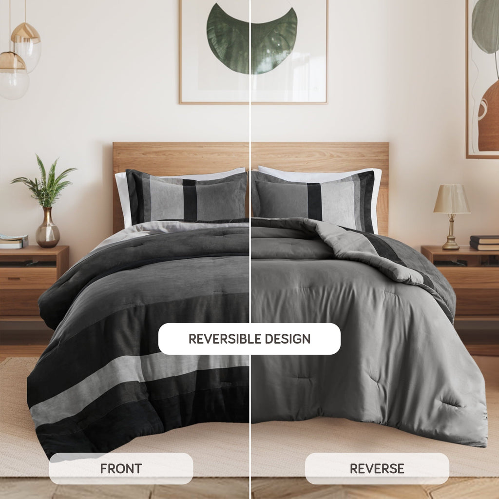 Hypoallergenic Cloud Twin/Twin XL Comforter Set Black, 2 Pieces Faux Suede Comforters Twin/Twin XL Size, Pieced Bedding Comforters Sets, C... - Hypoallergenic Ultra-Fluffy Quilt for Winter Detail