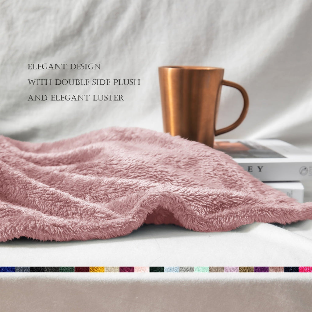 Super Soft Flannel Plush Fuzzy Large Fleece Throw Blanket (50" x 70", Dusty Pink)- Soft, Warm and Lightweight - Super Soft Reversible Sherpa Flannel Blanket Detail