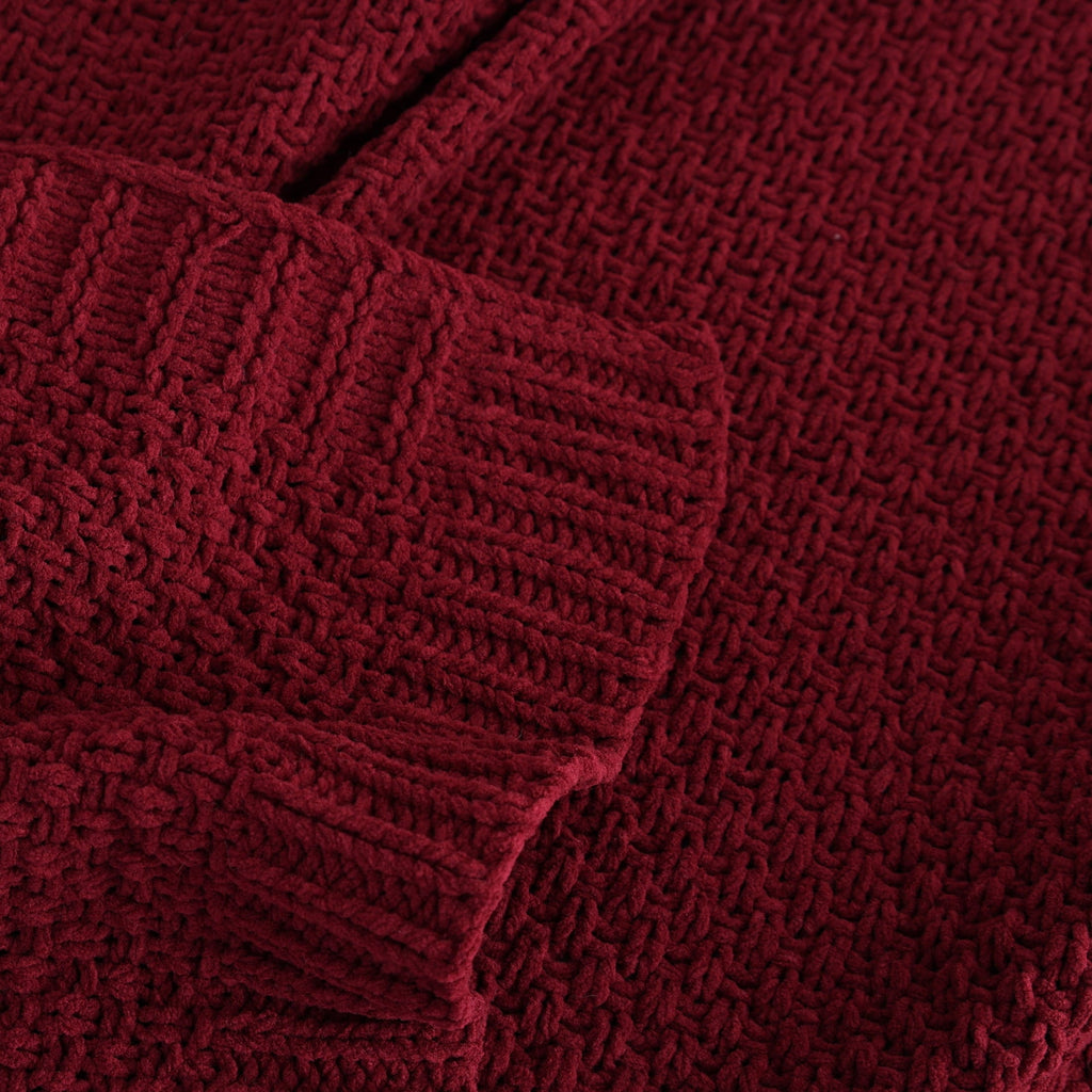 Reversible Sherpa Chenille Knit Super Soft Oversized Throw Blanket, Merlot Wine - Lightweight Plush Warm Blanket for All Seasons Detail