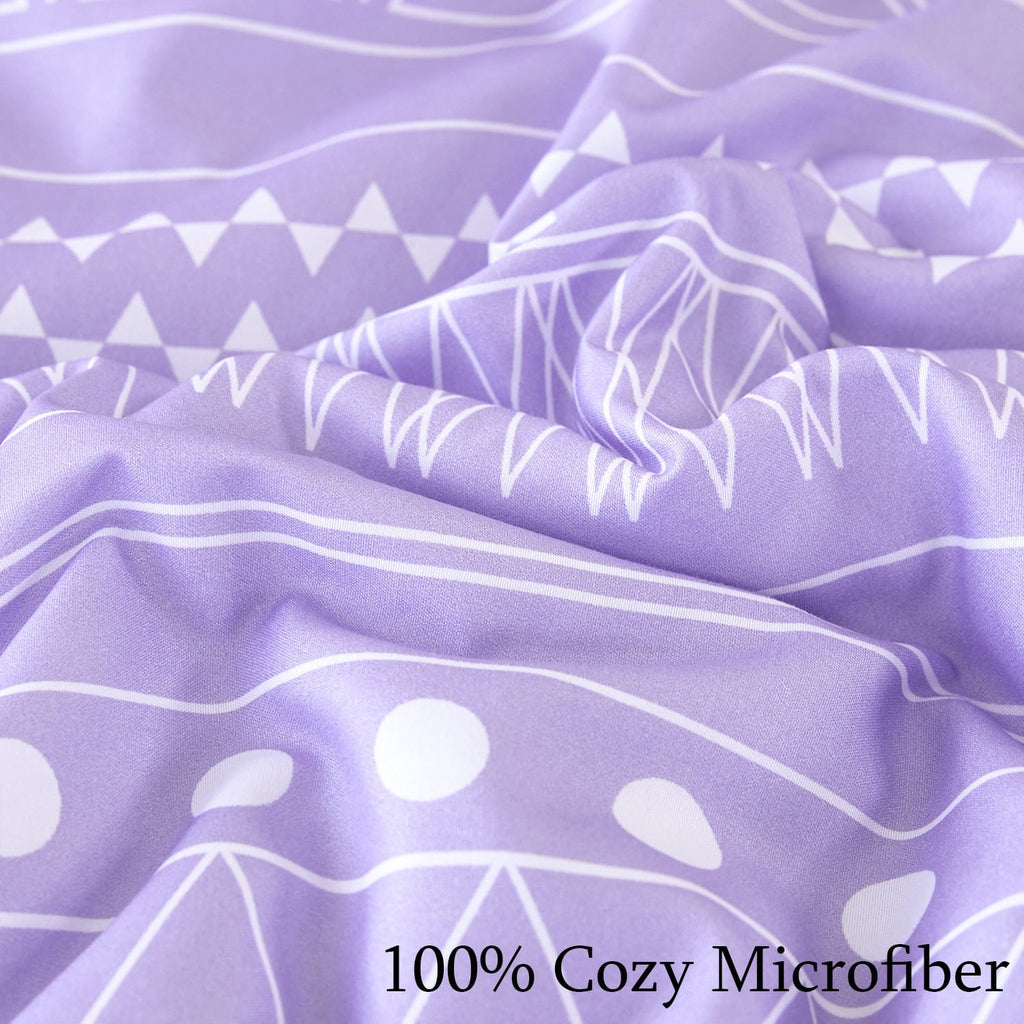 Fluffy Down Alternative 8-Pieces Boho Bedding Set Full Lavender Striped Bed in a Bag for Girls Women Soft Fluffy Purple Comforter Set with Sh... - Luxurious Quilted Duvet Cover Set Detail