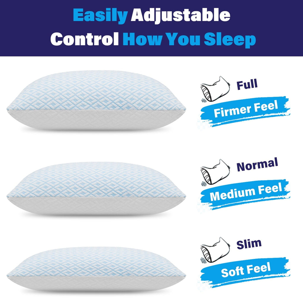 Fluffy Shredded Cooling Bed Pillows for Sleeping Shredded Memory Foam Pillows Queen Size Set of 2 Pack - Hotel Quality Plush Sleeping Pillows Detail