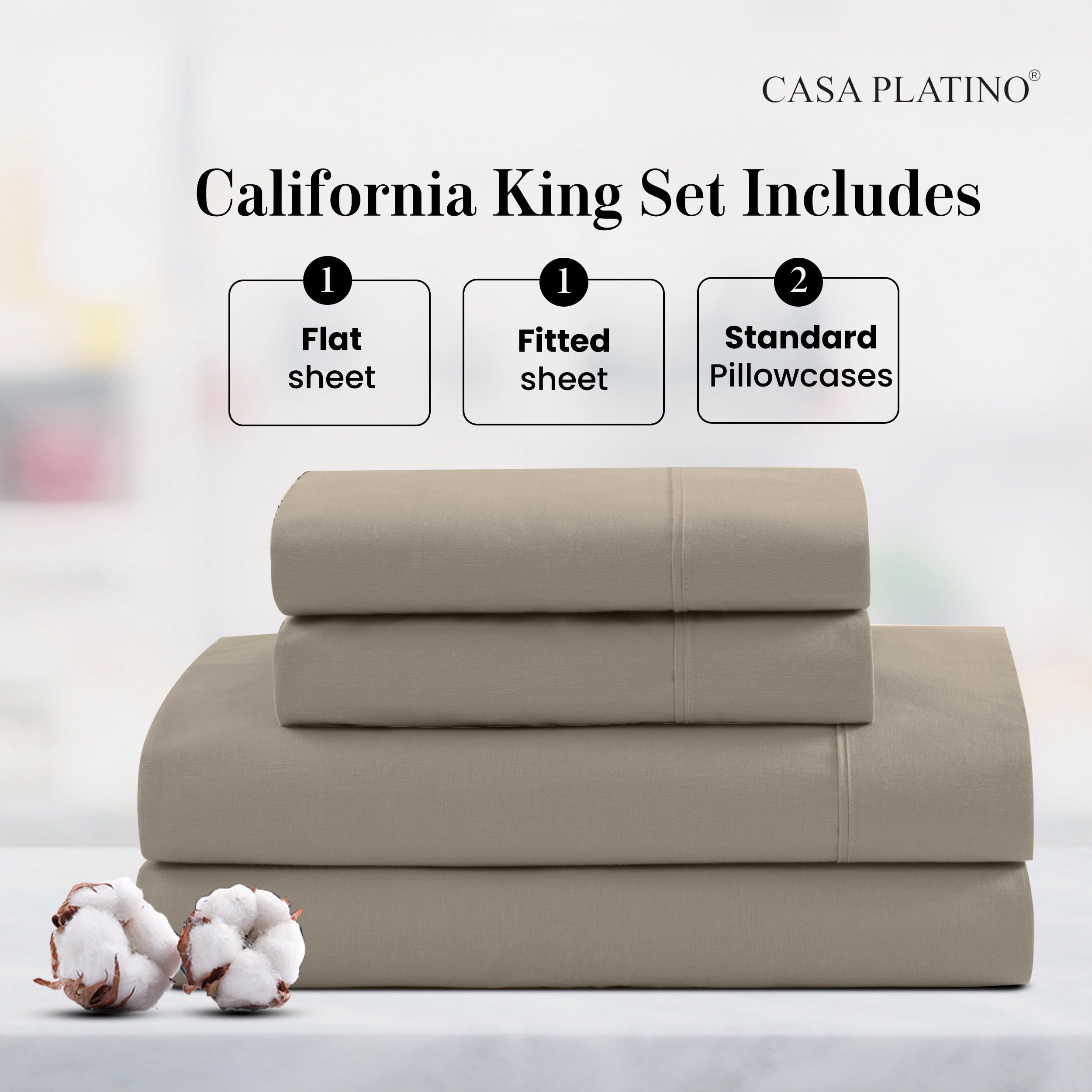 Cooling Sateen 100% Cotton Sheets Set – 4 Piece Cal King Bed Sheet, Soft & Comfy All Season Breathable Percale Weave, 15” Snug Fit D... - Breathable Egyptian Cotton Flat & Fitted Sheets Detail