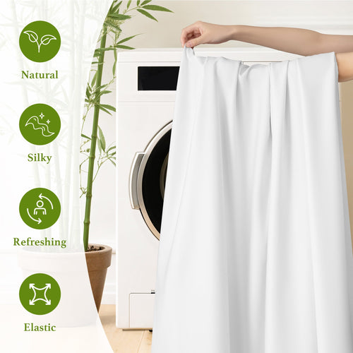 Breathable Luxury Bamboo Sheets Set, 4-Piece Queen Sheet Set with 16" Deep Pockets, Soft and Breathable Bed Sheets, White - Cooling Hotel Quality Bedding Sheets and Pillowcases Detail