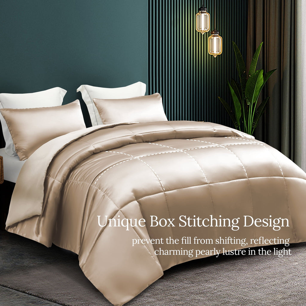 All-Season 3-Piece Reversible Silky Soft King Size Comforter Bedding Set, Luxurious Satin Comforters with 2 Satin Pillowcases, L... - Cloud-Like Soft Lightweight Bed Comforter Detail