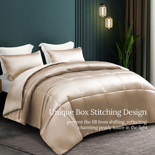 All-Season 3-Piece Reversible Silky Soft King Size Comforter Bedding Set, Luxurious Satin Comforters with 2 Satin Pillowcases, L... - Cloud-Like Soft Lightweight Bed Comforter Detail