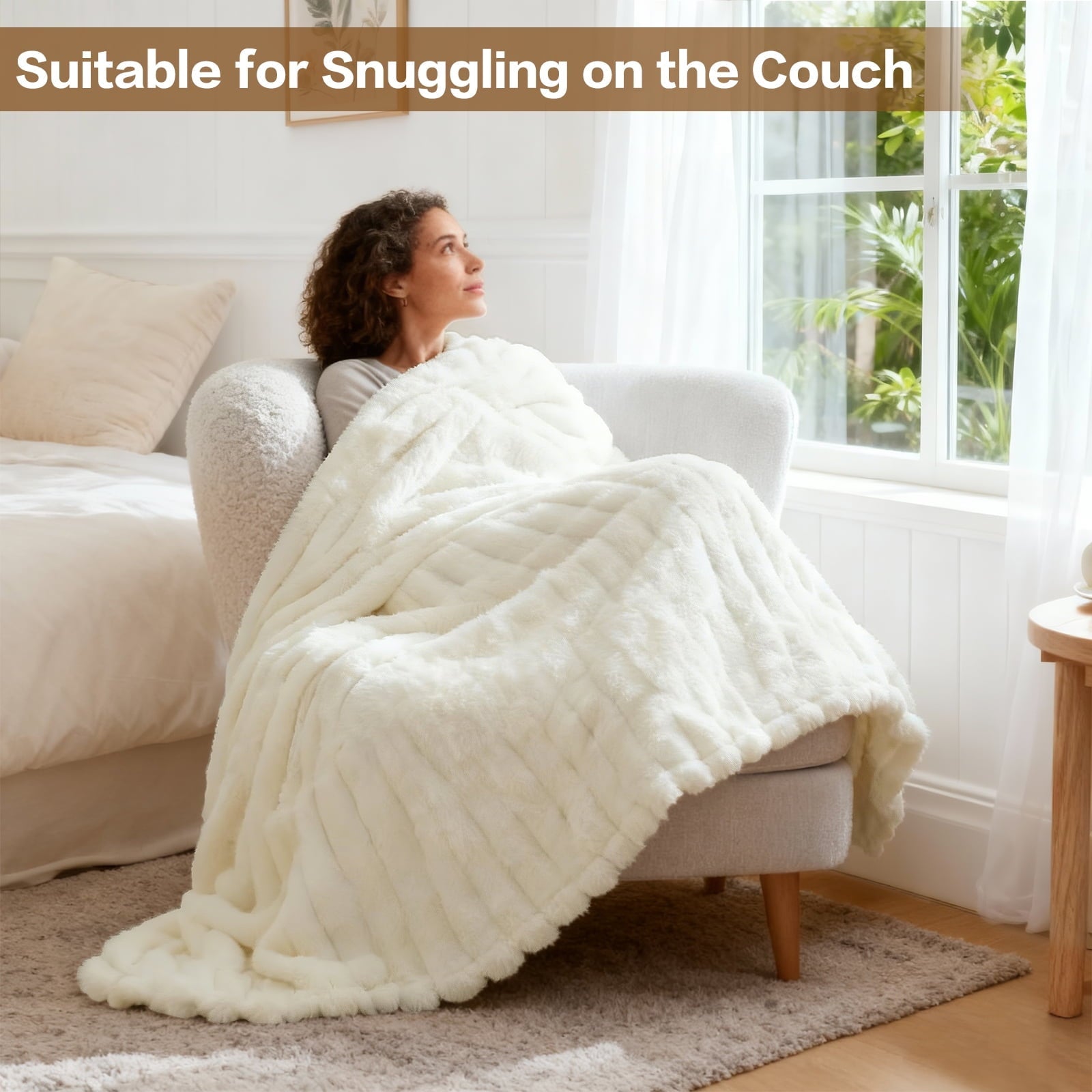 Cozy Fleece White Fleece Throw Blanket for Couch, Super Soft Cozy Blankets and Throws, Decorative Fleece Blankets for Women Men G... - Lightweight Plush Warm Blanket for All Seasons Detail