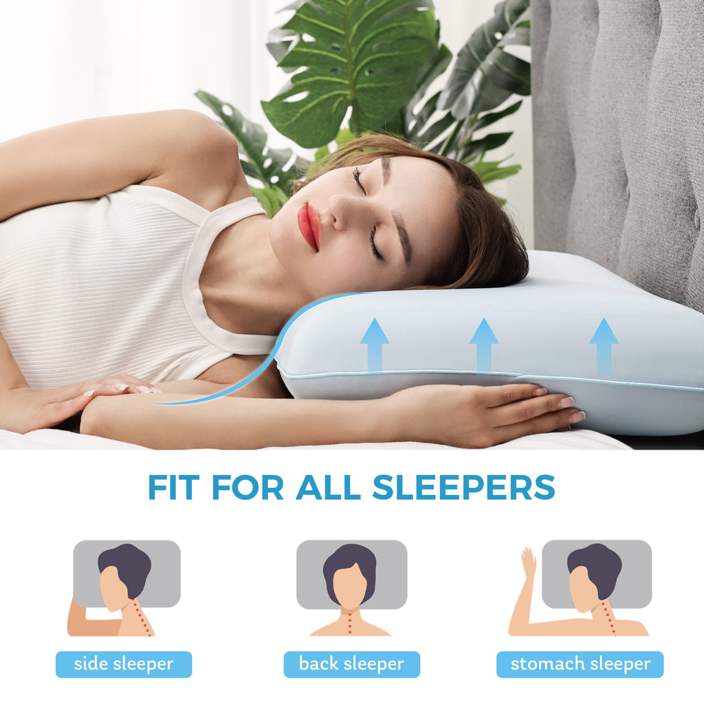 Decorative Plump Memory Foam Pillow, Cooling Gel Bed Pillow, Queen, Blue - Hotel Quality Plush Sleeping Pillows Detail