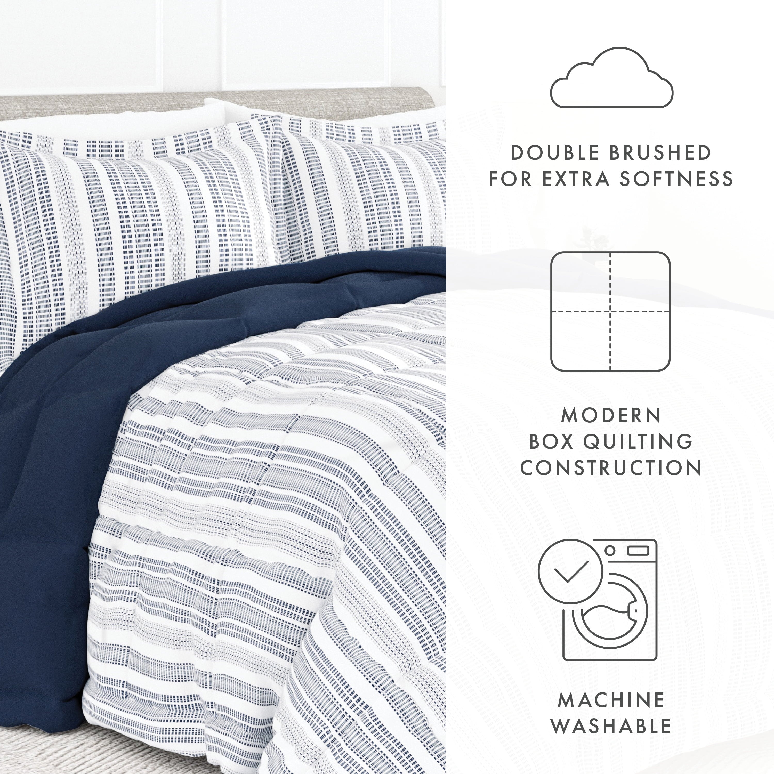 Hypoallergenic Cloud 2-Piece Navy Farmhouse Dreams ReversiblePrint Comforter Set, Twin/TwinXL - Hypoallergenic Ultra-Fluffy Quilt for Winter Detail