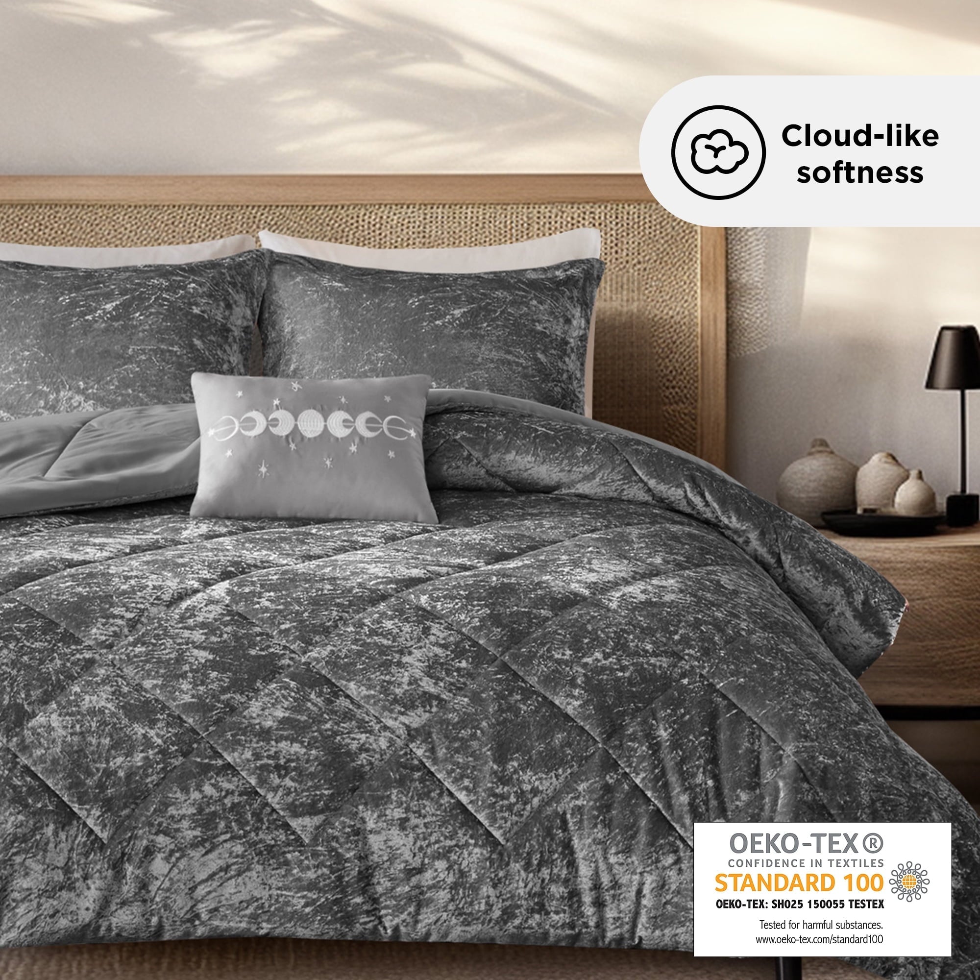 Fluffy Down Alternative King/Cal King Size Comforter Sets, Velvet Bedding Comforter Set for All Seasons, Grey Bedding Set with Decor Pillow, ... - Hypoallergenic Ultra-Fluffy Quilt for Winter Detail