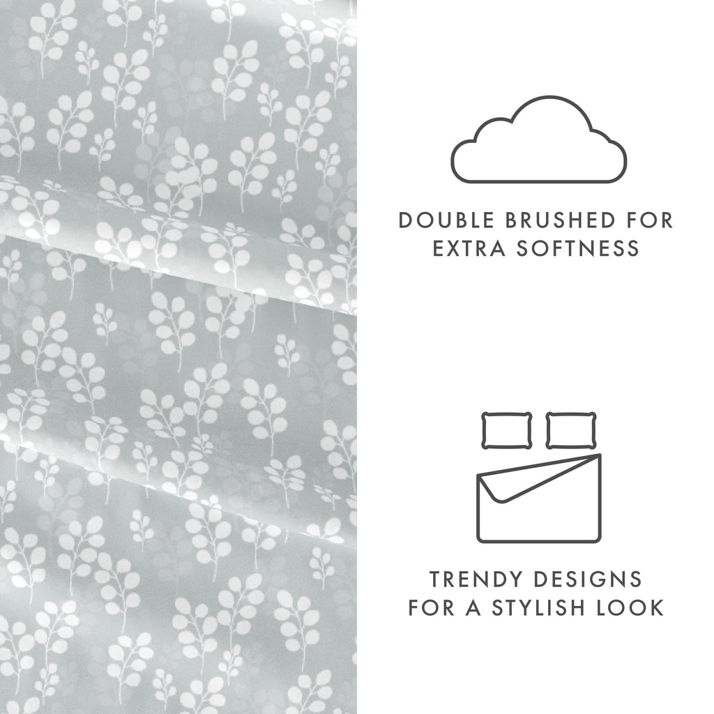 Breathable Luxury 4 Piece Pattern Microfiber Bed Sheets Set, Gray Wheat, Full - Cooling Hotel Quality Bedding Sheets and Pillowcases Detail