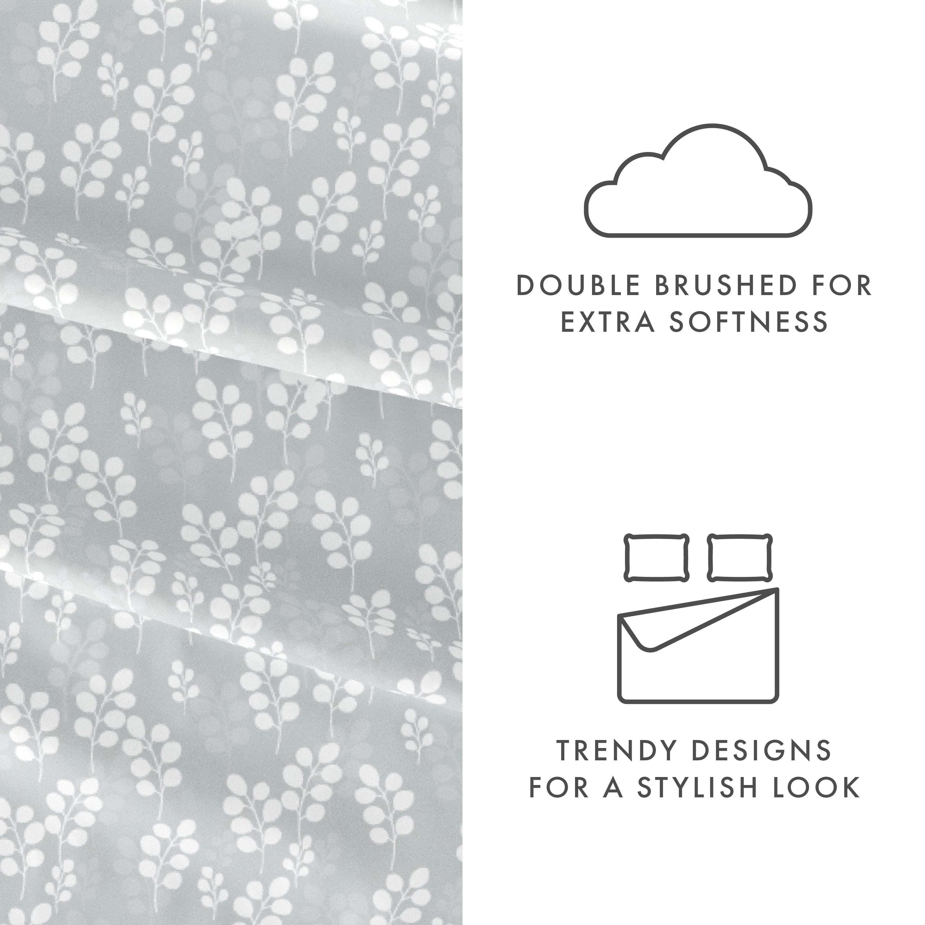 Breathable Luxury 4 Piece Pattern Microfiber Bed Sheets Set, Gray Wheat, Full - Cooling Hotel Quality Bedding Sheets and Pillowcases Detail