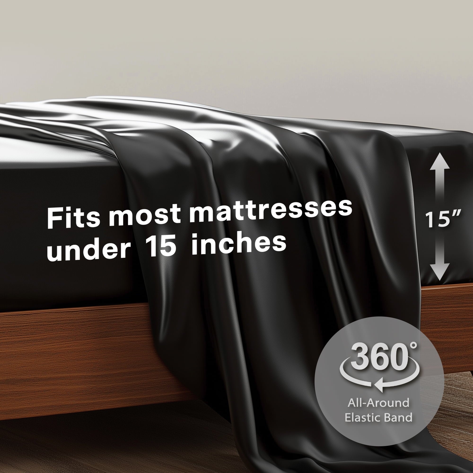 Ultra-Soft Queen Silk Black Bed Sheet Set,4 Pieces 1800 Microfiber 2 Pillowcase 20"x30" - Breathable Egyptian Cotton Flat & Fitted Sheets Detail