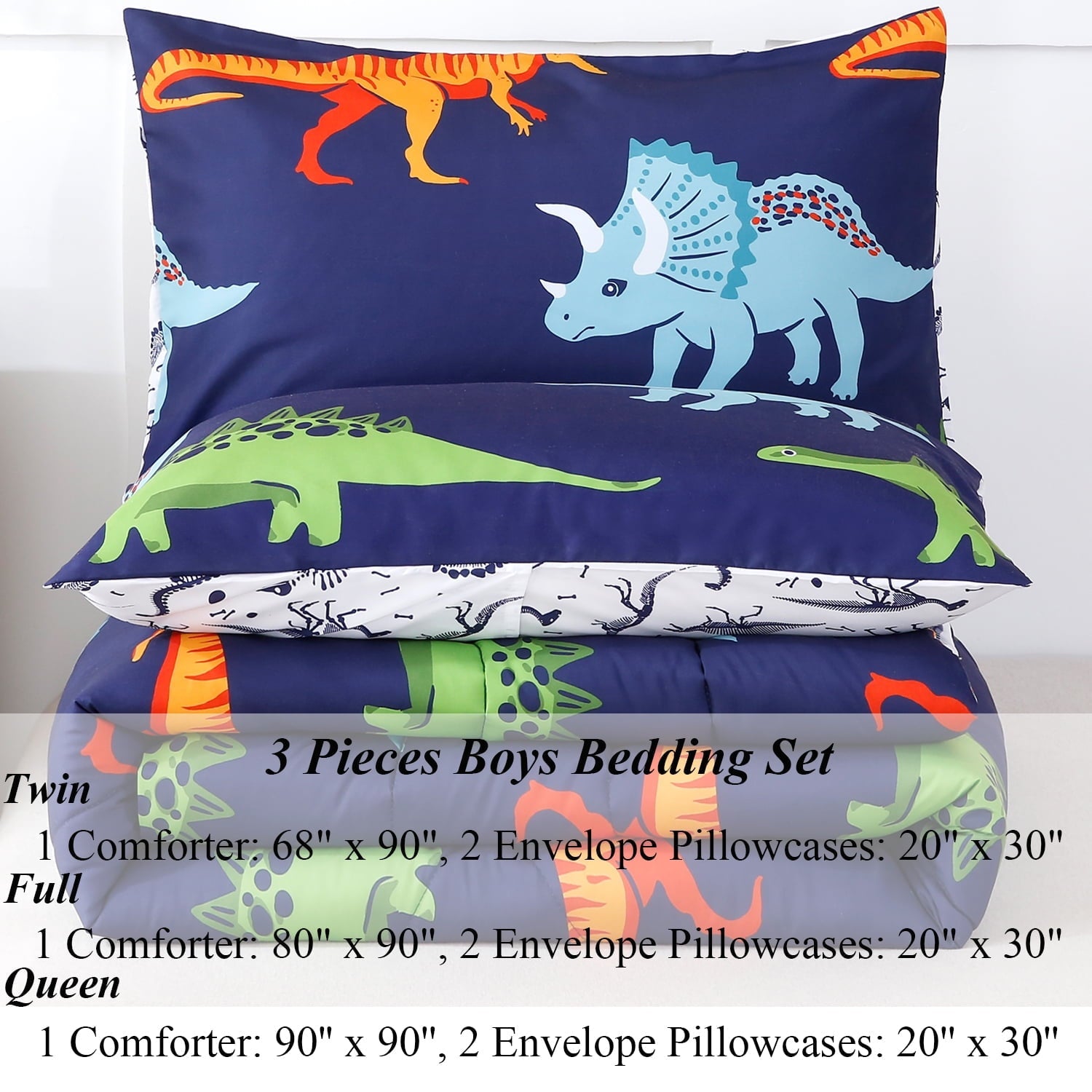 Hypoallergenic Cloud 3 Pcs Dinosaur Twin Size Bedding Sets for Boys, Dinosaur Printing Boys Comforter Set, Blue and White Reversible Bed C... - Cloud-Like Soft Lightweight Bed Comforter Detail