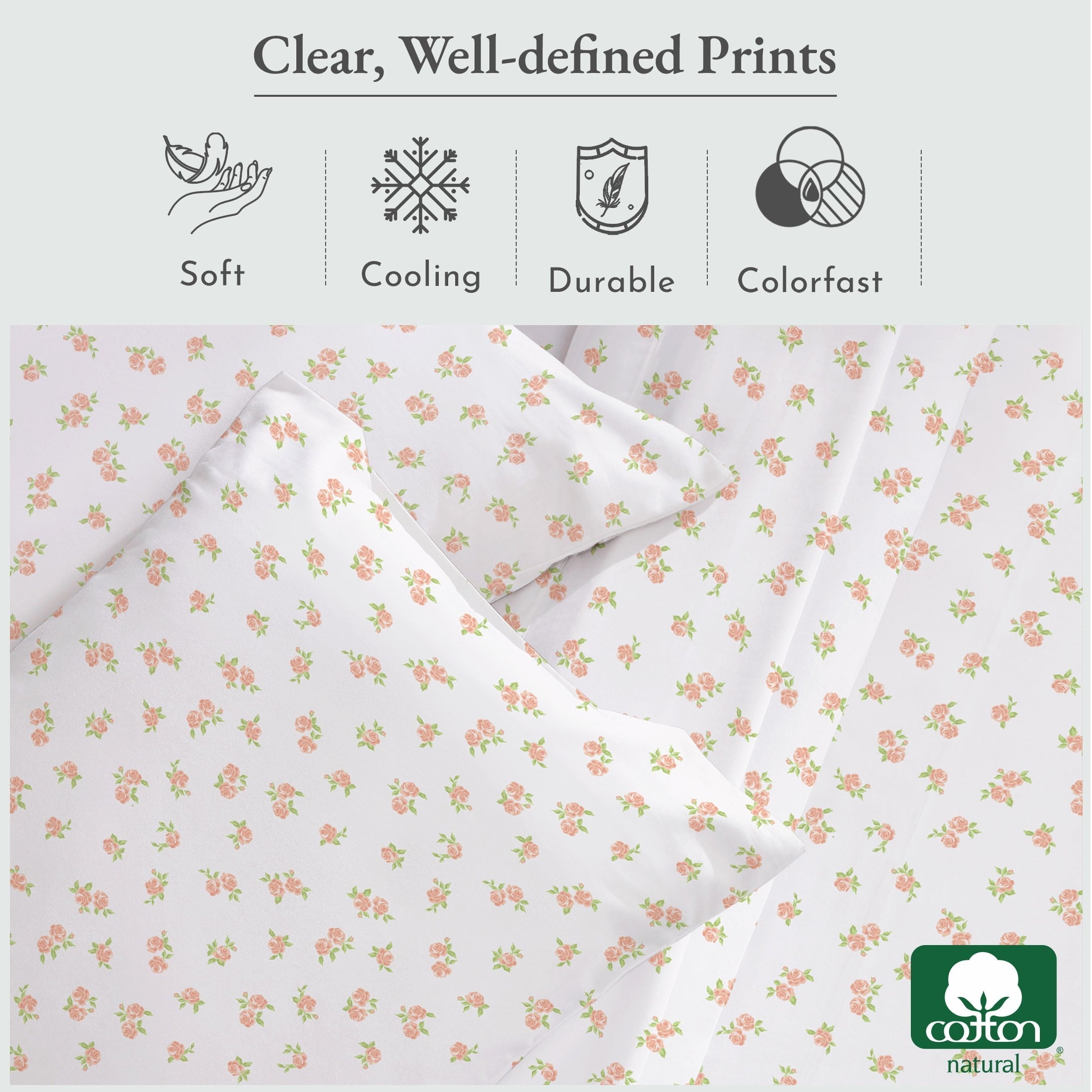 Cooling Sateen 4 Piece Printed Floral Bed Sheets Queen Size Set - 100% Cotton Sheets Queen, Soft Sateen Bedsheets, Deep Pocket Queen... - Cooling Hotel Quality Bedding Sheets and Pillowcases Detail