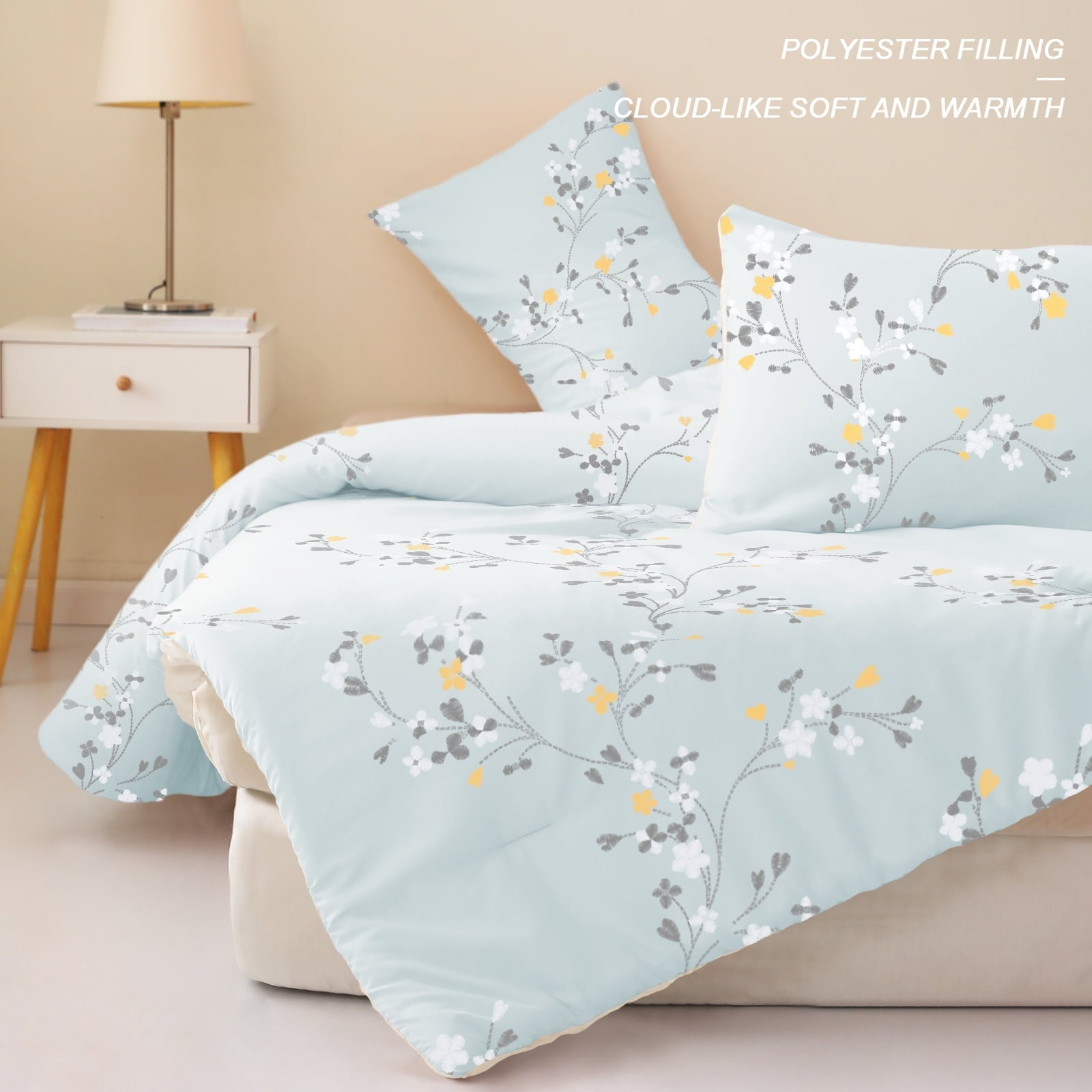 Luxurious Quilted 3-Piece Floral King Size Comforter Set, Microfiber Bedding Down Alternative Comforter for All Seasons with 2 Pillow S... - Hypoallergenic Ultra-Fluffy Quilt for Winter Detail