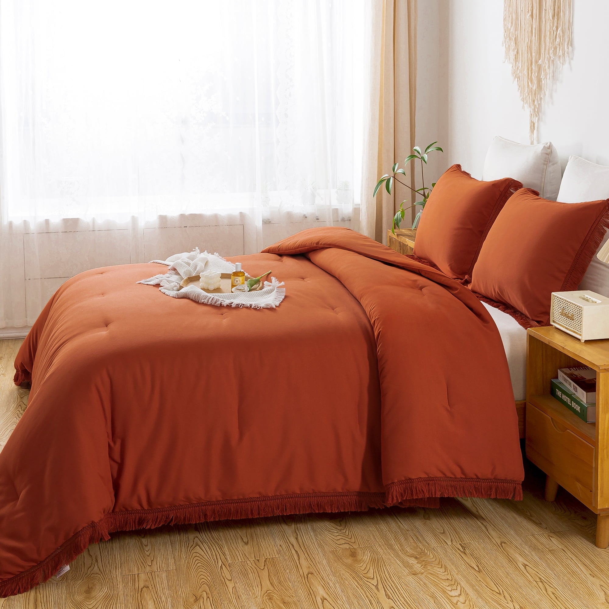Fluffy Down Alternative King Size Comforter Sets Burnt Orange, 3 Pieces Soft Fluffy Boho Bedding Comforter Sets for King Bed, All Season Terr... - Cloud-Like Soft Lightweight Bed Comforter Detail