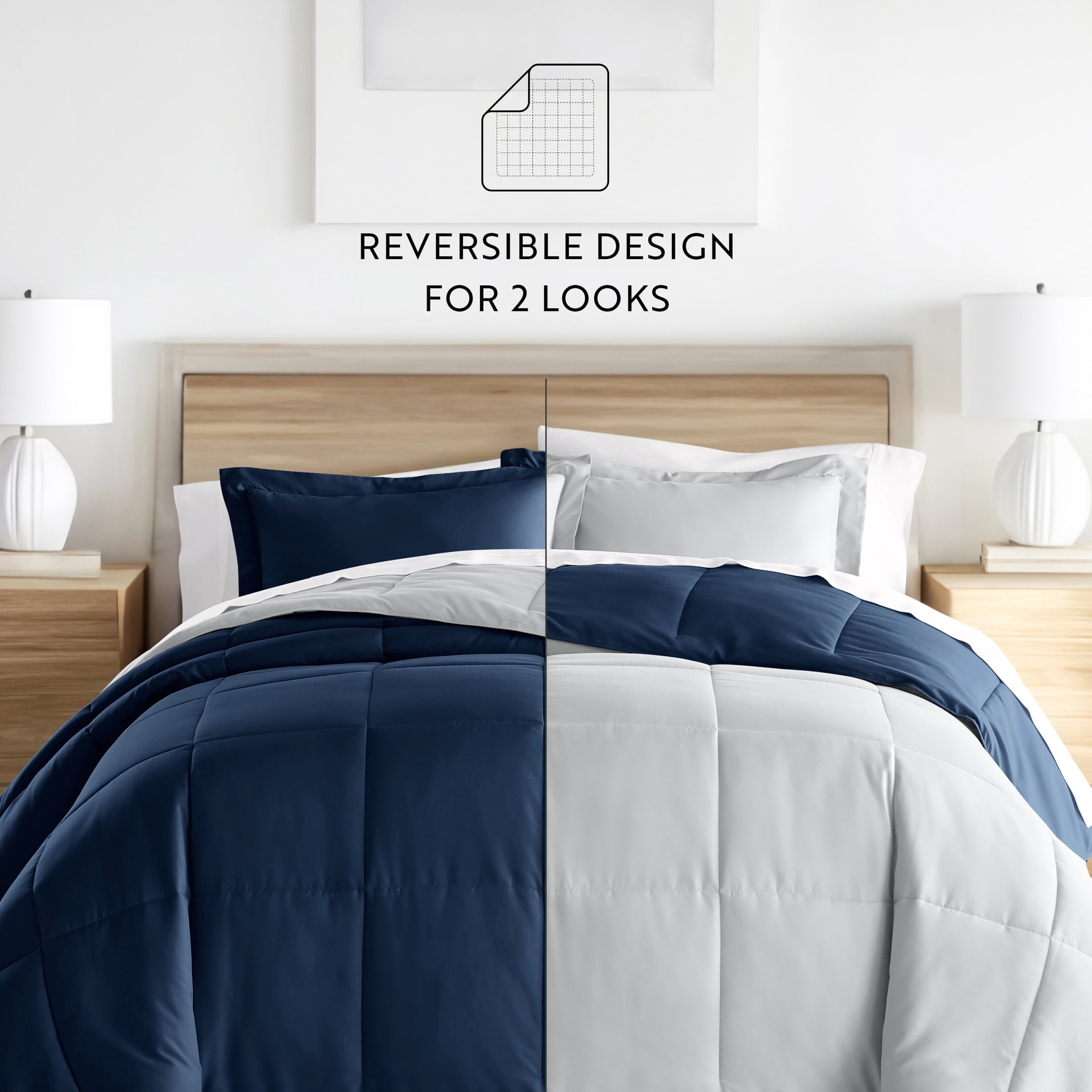 Fluffy Down Alternative 2-Piece Navy & Gray Reversible Down Alternative Comforter Set, Twin/Twin XL - Hypoallergenic Ultra-Fluffy Quilt for Winter Detail