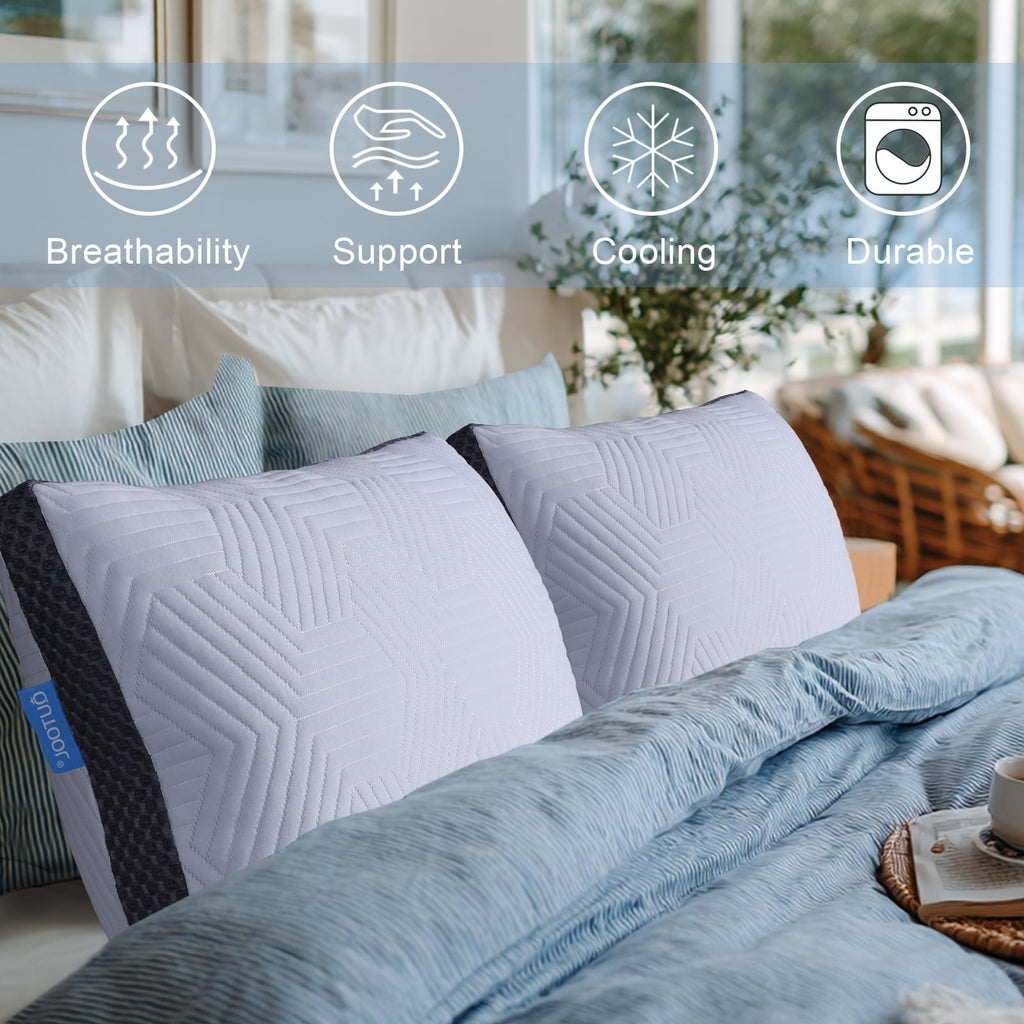 Decorative Plump Soft Bed Pillow, Shredded Memory Foam Pillow, Comfortable Sleeping Pillow, Standard Size, Affordable Everyday Use - Orthopedic Shredded Foam Bed Pillow Set Detail