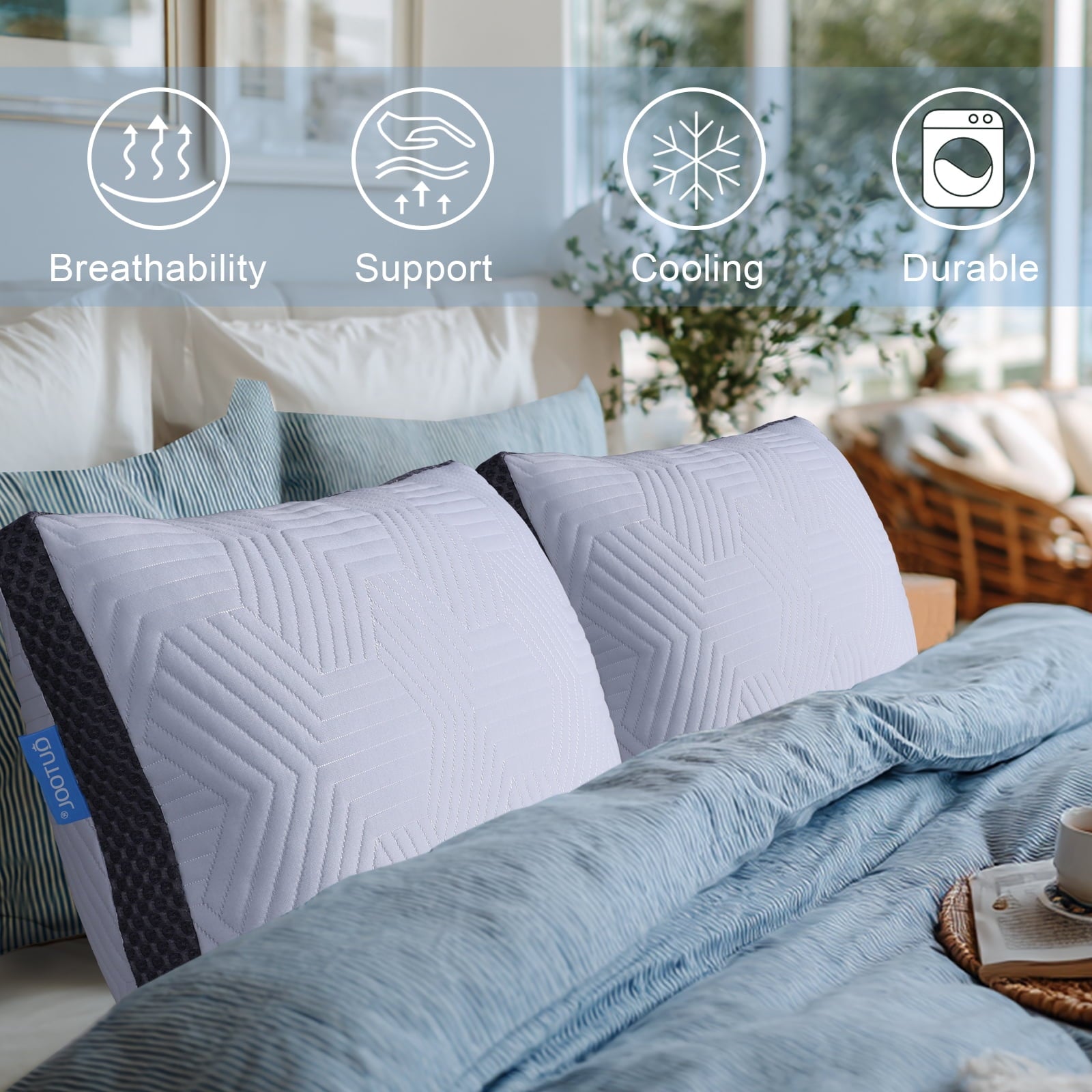 Decorative Plump Soft Bed Pillow, Shredded Memory Foam Pillow, Comfortable Sleeping Pillow, Standard Size, Affordable Everyday Use - Orthopedic Shredded Foam Bed Pillow Set Detail