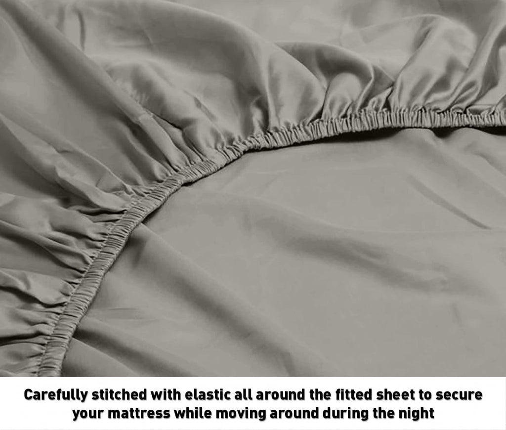 Cooling Sateen 600 100% Cotton Wrinkle Free Striped Sheet Set (Twin, Gray) - Cooling Hotel Quality Bedding Sheets and Pillowcases Detail
