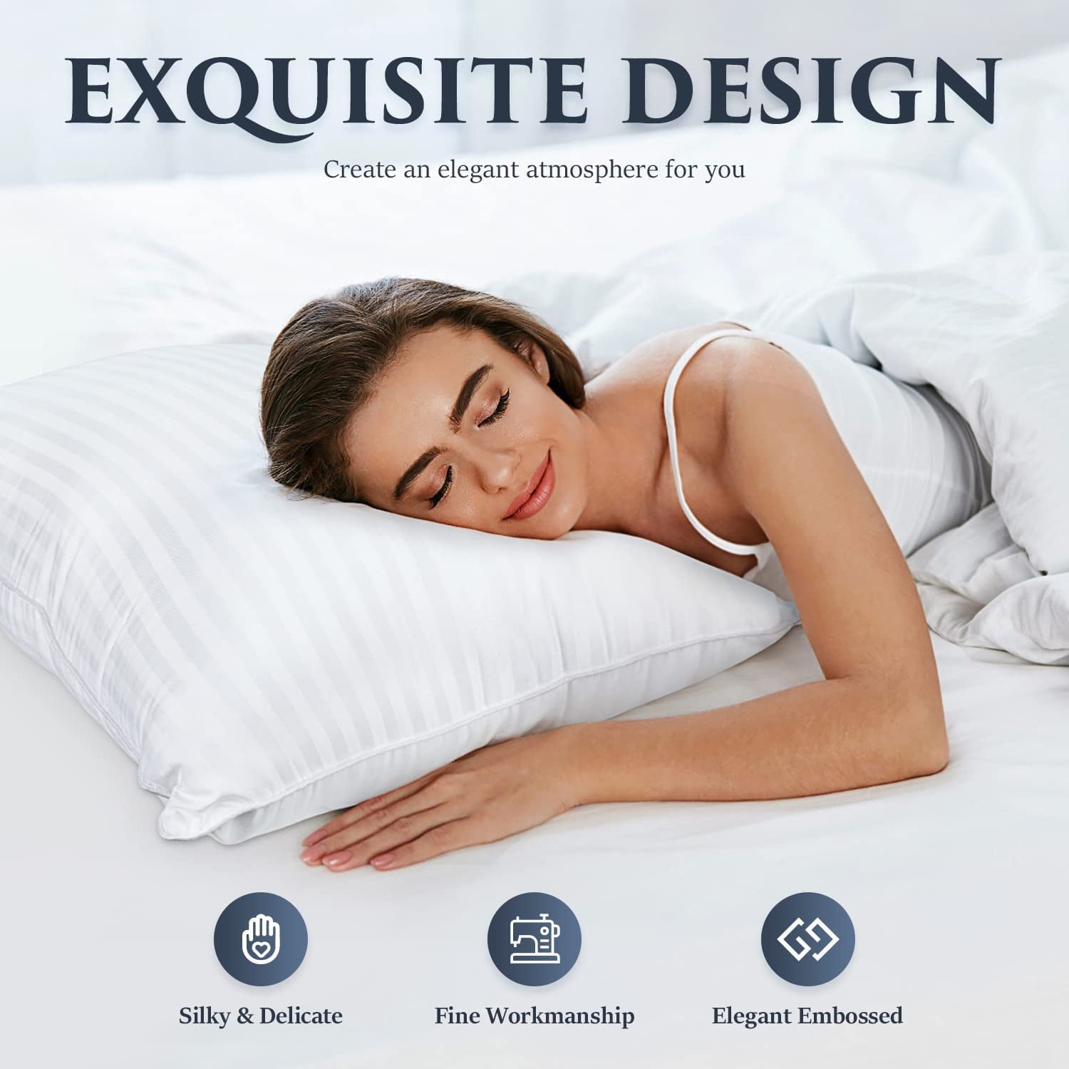 Orthopedic Support Bed Pillows 2-Pack Queen Size Luxury Hotel Pillow for Side and Back Sleeper Pillows for Bed with Cooling Cover - Ergonomic Memory Foam Pillow for Neck Pain Support Detail