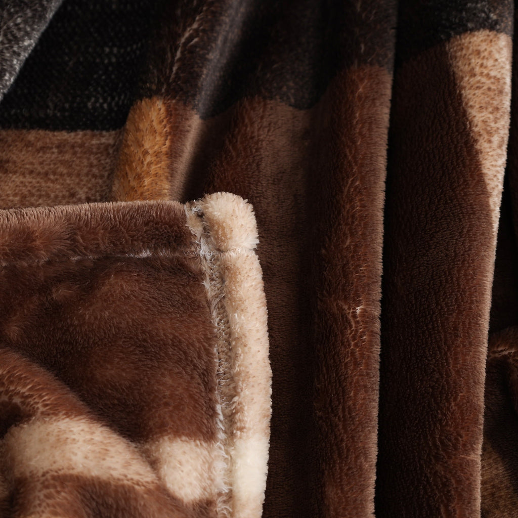Decorative Knitted Printed Velvet Plush Super Soft Throw Blanket, Oversized, Shelton Brown Plaid - Luxury Knitted Decorative Throw Blanket with Fringes Detail