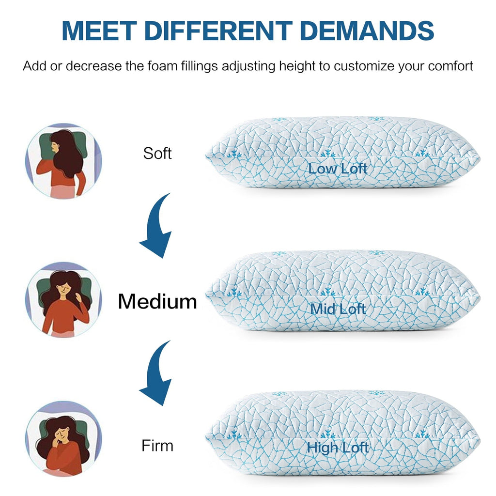 Ergonomic Memory Foam Cooling Memory Foam Queen Pillows Set of 2,Adjustable Support & Heat Dissipation Tech for Side,Back,Stomach & Hot Sle... - Decorative Throw Pillow Cushion for Sofa & Bed Detail