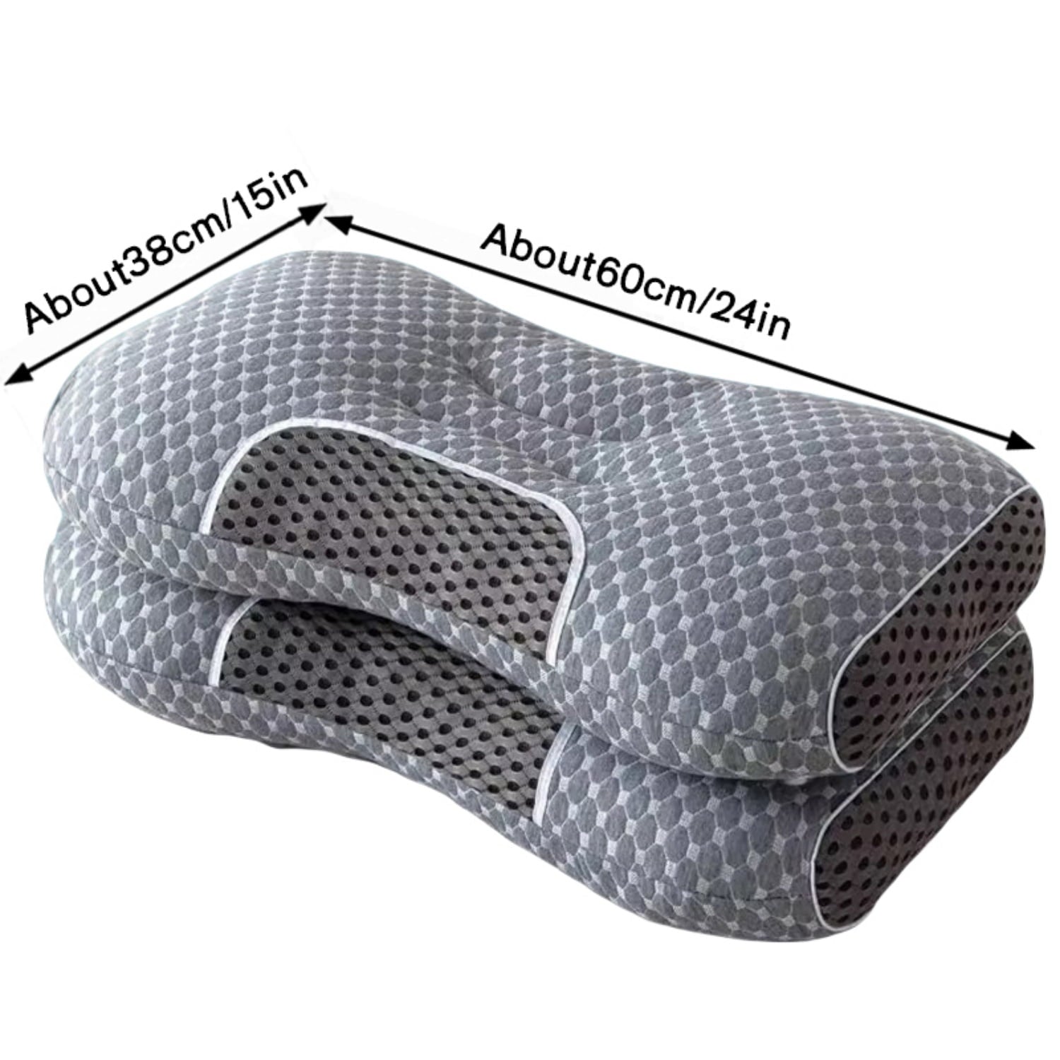 Decorative Plump 2-Piece Set - 24"x15" Gray Bed for Back, Side, Stomach Sleepers - Ergonomic Memory Foam Pillow for Neck Pain Support Detail