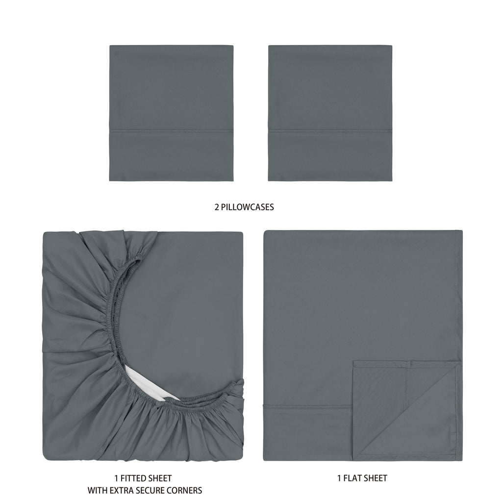 Wrinkle-Resistant Super Soft Brushed Microfiber Bed Sheet Set, Soothing Gray, Queen, 4 Piece - Luxury Bed Sheet Set with Deep Pockets Detail