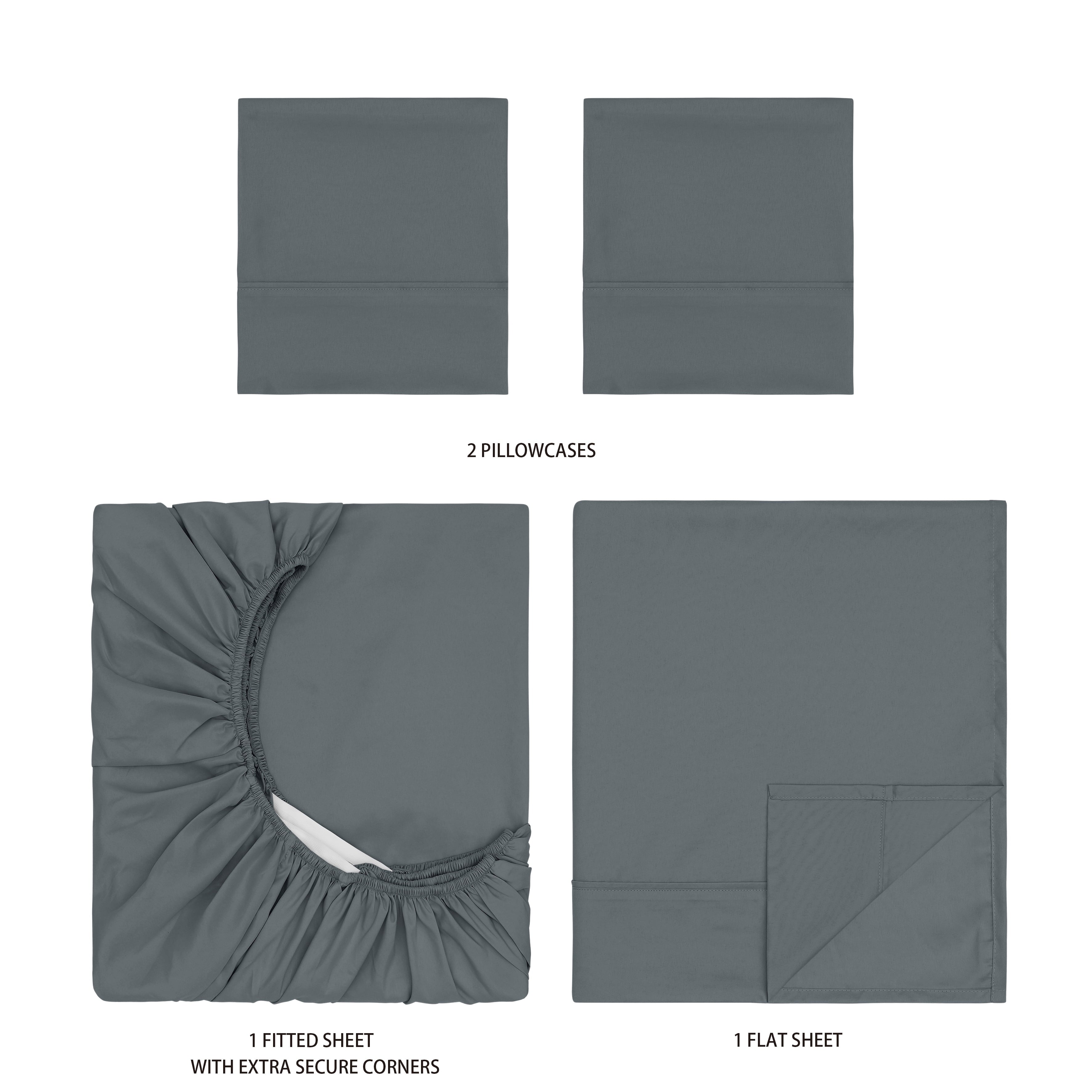 Wrinkle-Resistant Super Soft Brushed Microfiber Bed Sheet Set, Soothing Gray, Queen, 4 Piece - Luxury Bed Sheet Set with Deep Pockets Detail