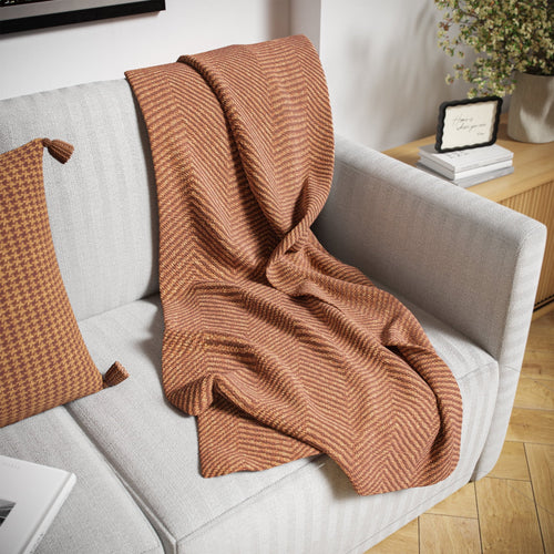 Cozy Fleece Beautiful Rust Woven Herringbone Throw , 50" x 60" - Super Soft Reversible Sherpa Flannel Blanket Detail