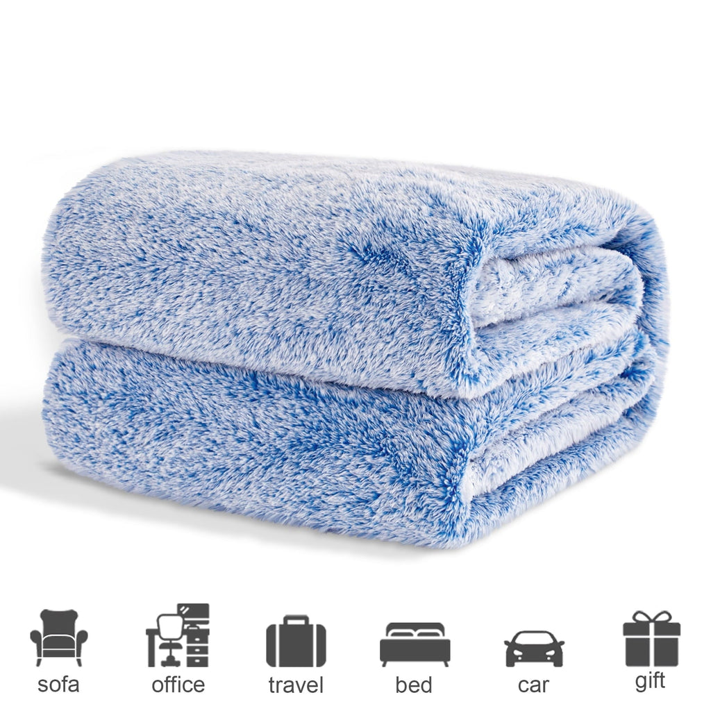 Decorative Knitted Plush Fuzzy Large Fleece Throw Blanket (50" x 70", Mixed Cobalt Blue)- Soft, Warm and Lightweight - Lightweight Plush Warm Blanket for All Seasons Detail