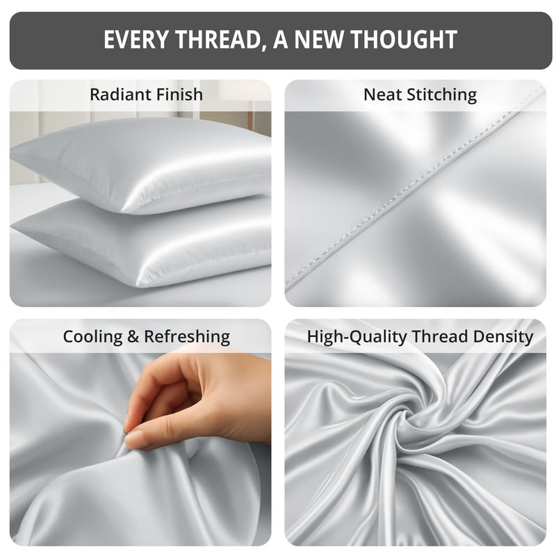 Breathable Luxury Lux Decor Luxury Satin Sheets King Size - 4 Piece Cooling Bed Sheet Set, Silky Soft & Smooth, Deep Pockets up to 15",... - Premium Ultra-Soft Pillowcase Pair for Sleeping Detail