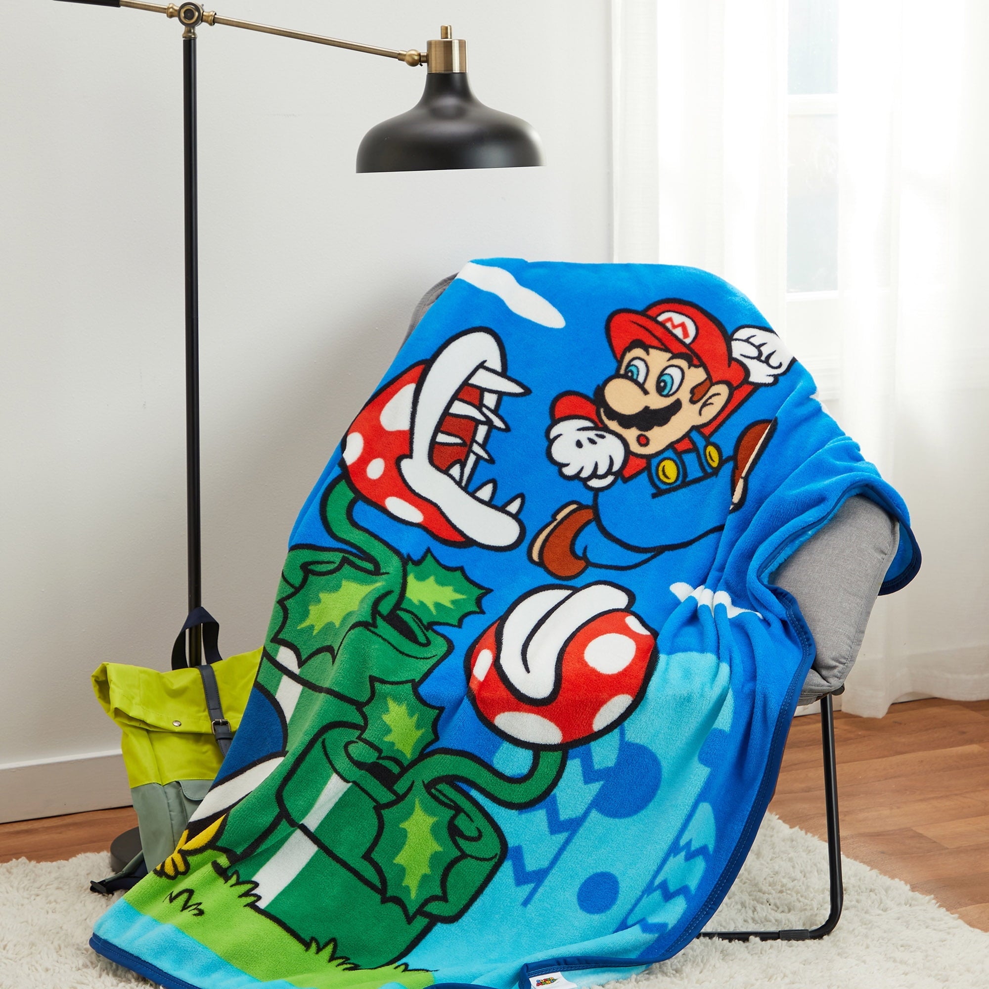 Reversible Sherpa Kids Fleece Throw Blanket 46x60, Nintendo - Luxury Knitted Decorative Throw Blanket with Fringes Detail