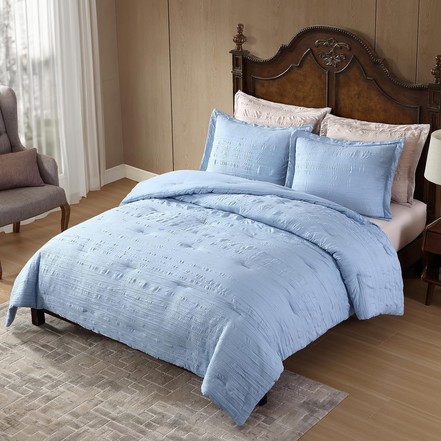 Hypoallergenic Cloud Queen Comforter Set Chambray Blue, 3 Pieces Comforter Set, All Season Lightweight Soft Embossed Bedding (86" x 88" Co... - All-Season Down Alternative Comforter Insert Detail