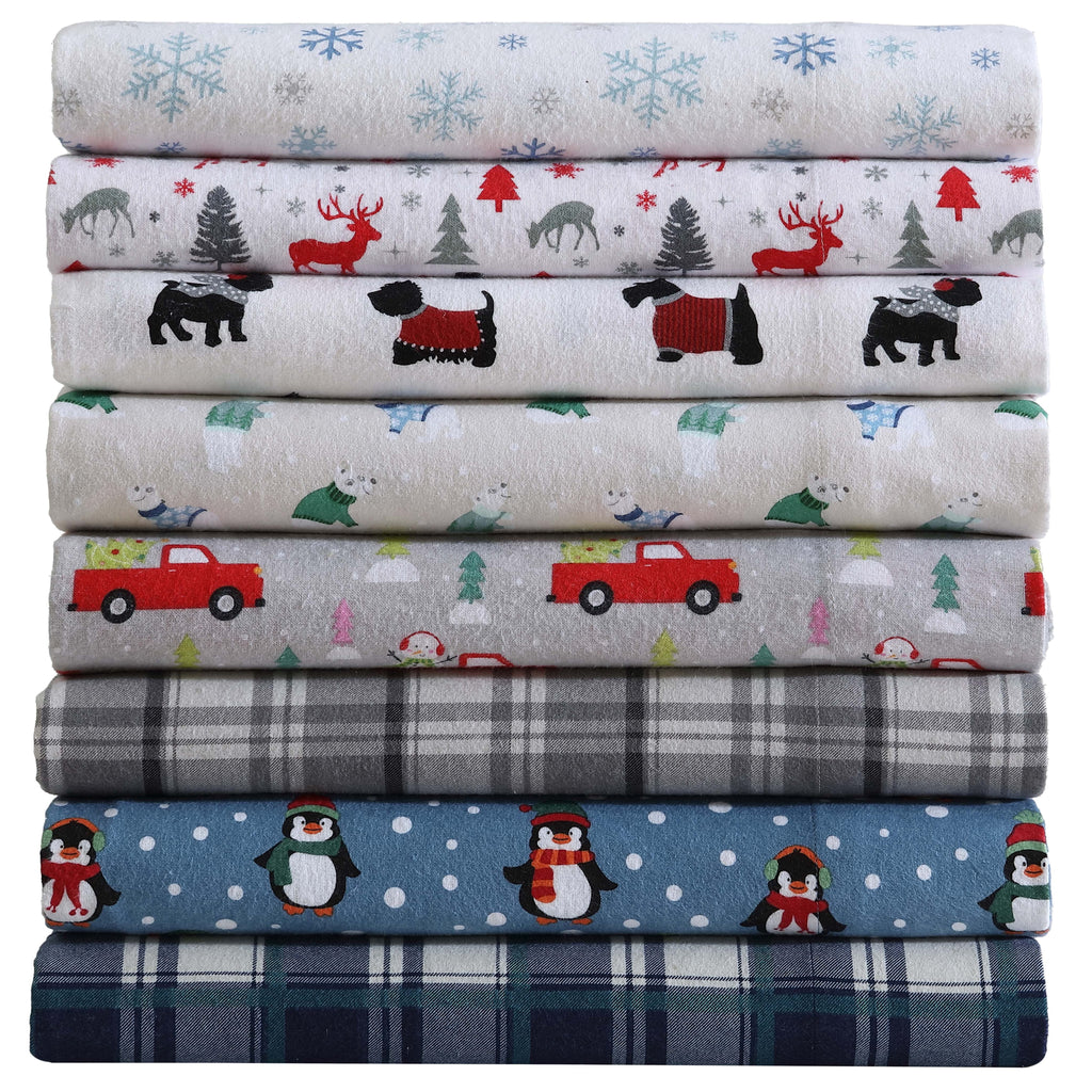 Breathable Luxury Winter Nights Cotton Flannel Sheet Set, King, Holiday Bears - Breathable Egyptian Cotton Flat & Fitted Sheets Detail