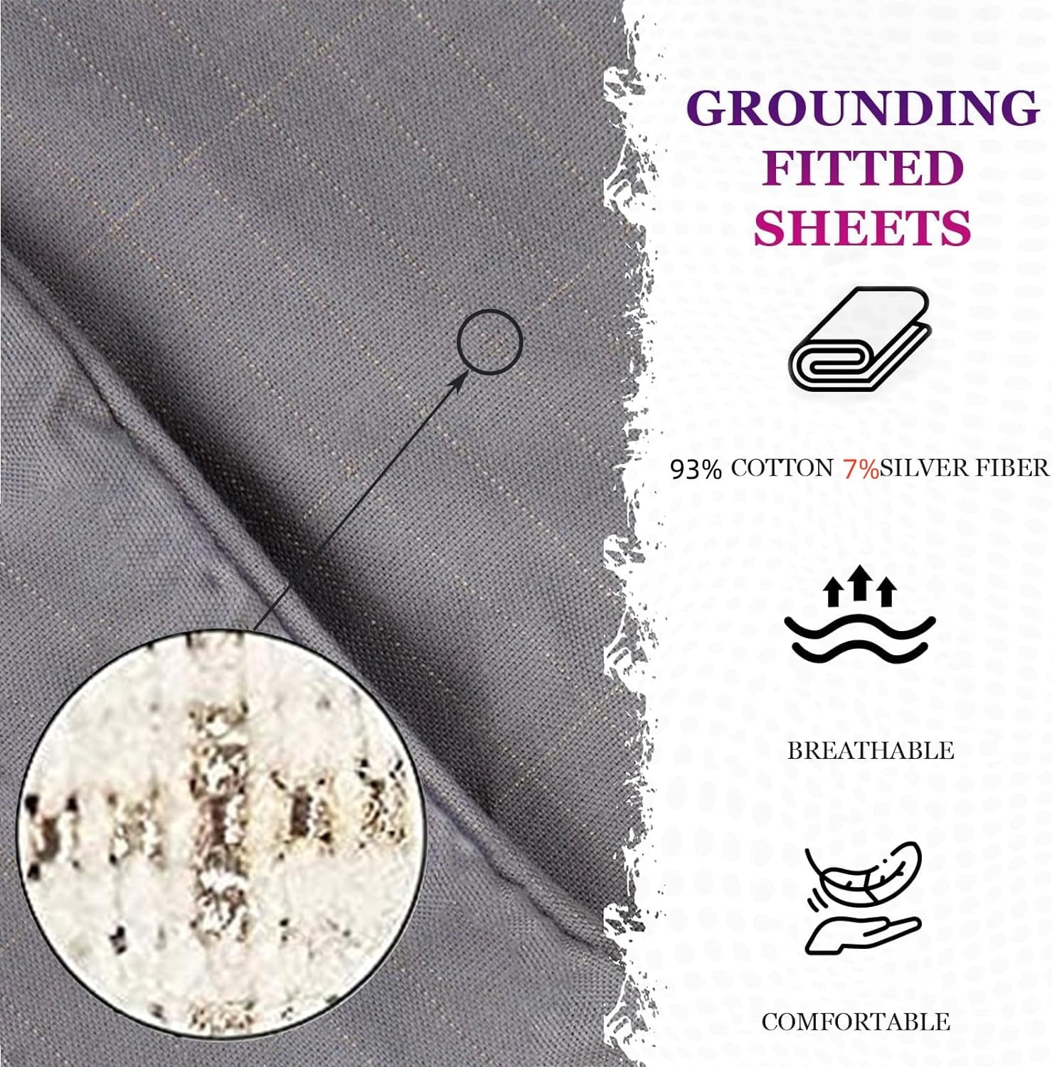 Breathable Luxury Grounding Fitted Sheet Kit Queen Size, Deep Pocket Fitted Sheet, Organic Cotton 7% Silver Fiber, Conductive Bed Cover... - Premium Ultra-Soft Pillowcase Pair for Sleeping Detail