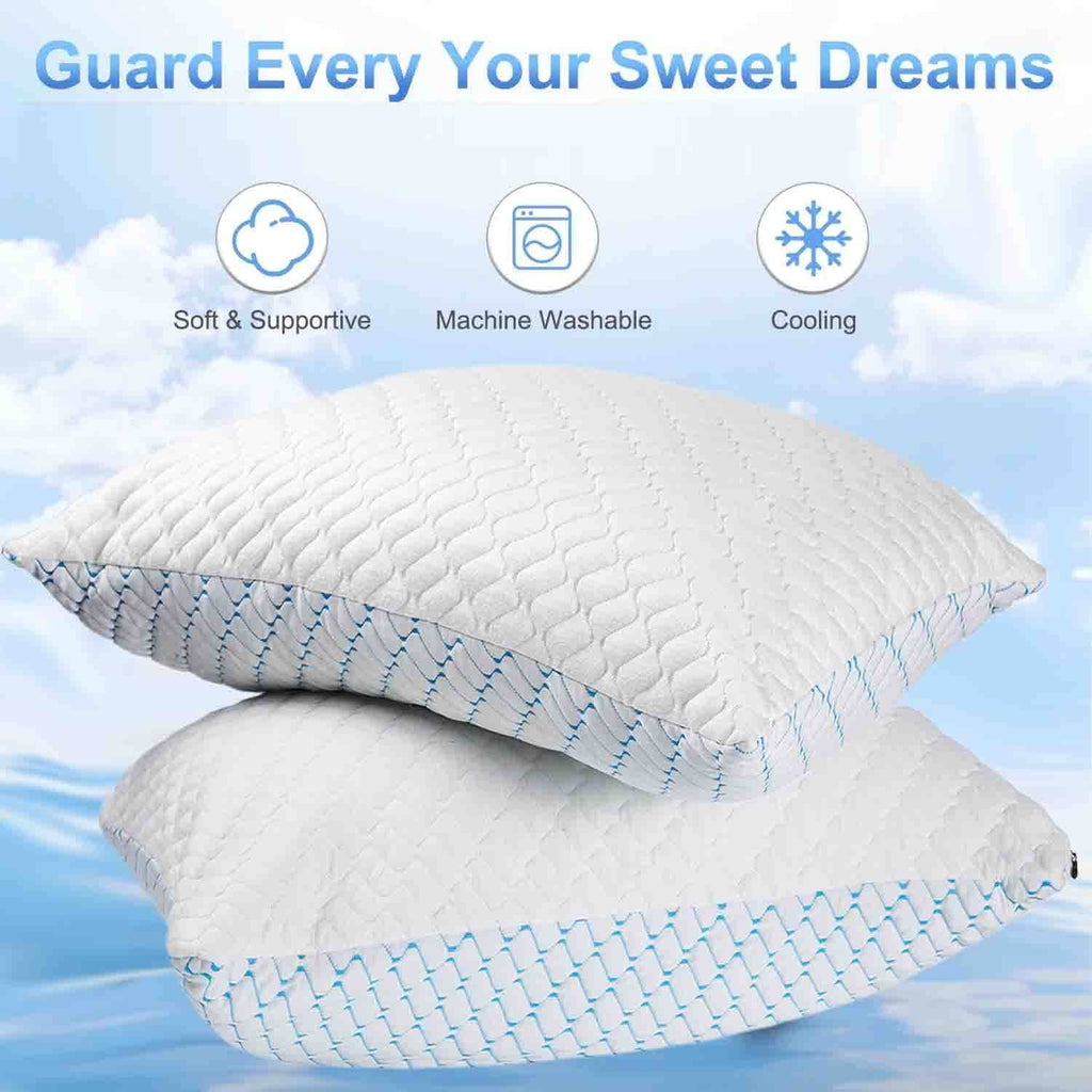 Decorative Plump Pillows for Sleeping (2-Pack), Luxury Hotel Pillows Queen Size Set of 2,Bed Pillows for Side and Back Sleeper (Queen) - Ergonomic Memory Foam Pillow for Neck Pain Support Detail