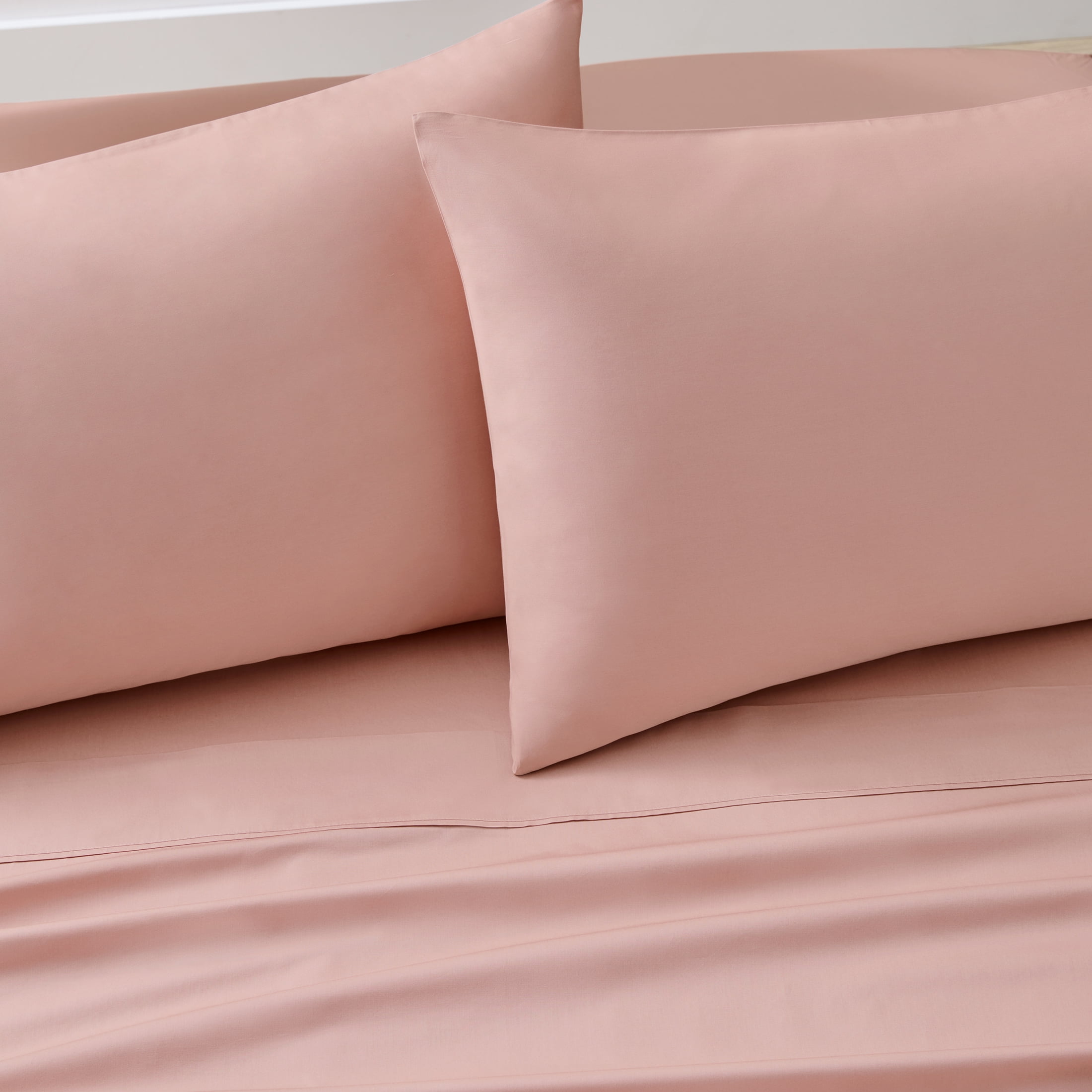 Breathable Luxury 300 Thread Count Cotton Percale 3-Piece Antique Blush Bed Sheet Set, Twin - Breathable Egyptian Cotton Flat & Fitted Sheets Detail
