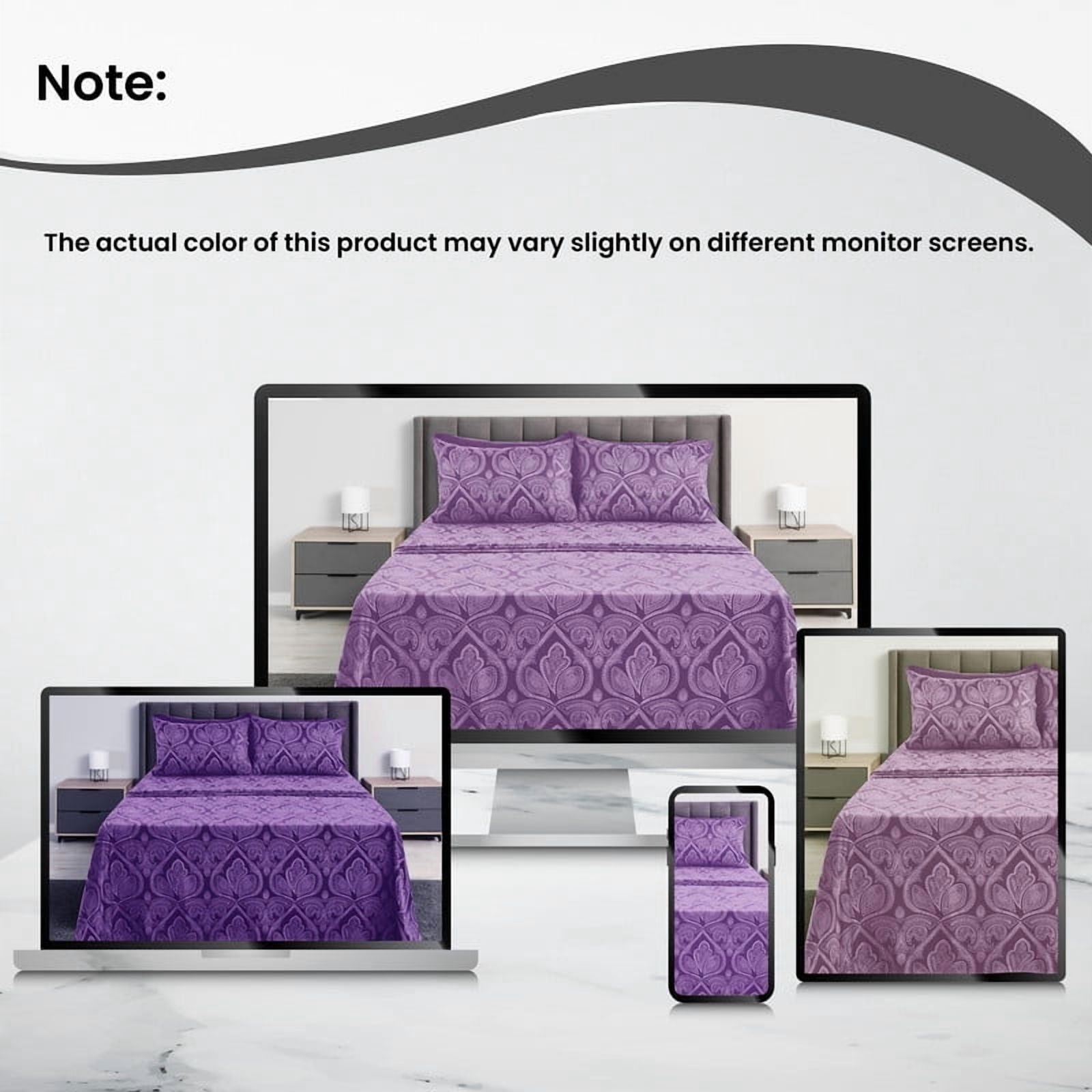 Ultra-Soft Paisley Printed Queen Bed Sheets Set, Microfiber 6 Piece Bedding Set - Purple - Breathable Egyptian Cotton Flat & Fitted Sheets Detail