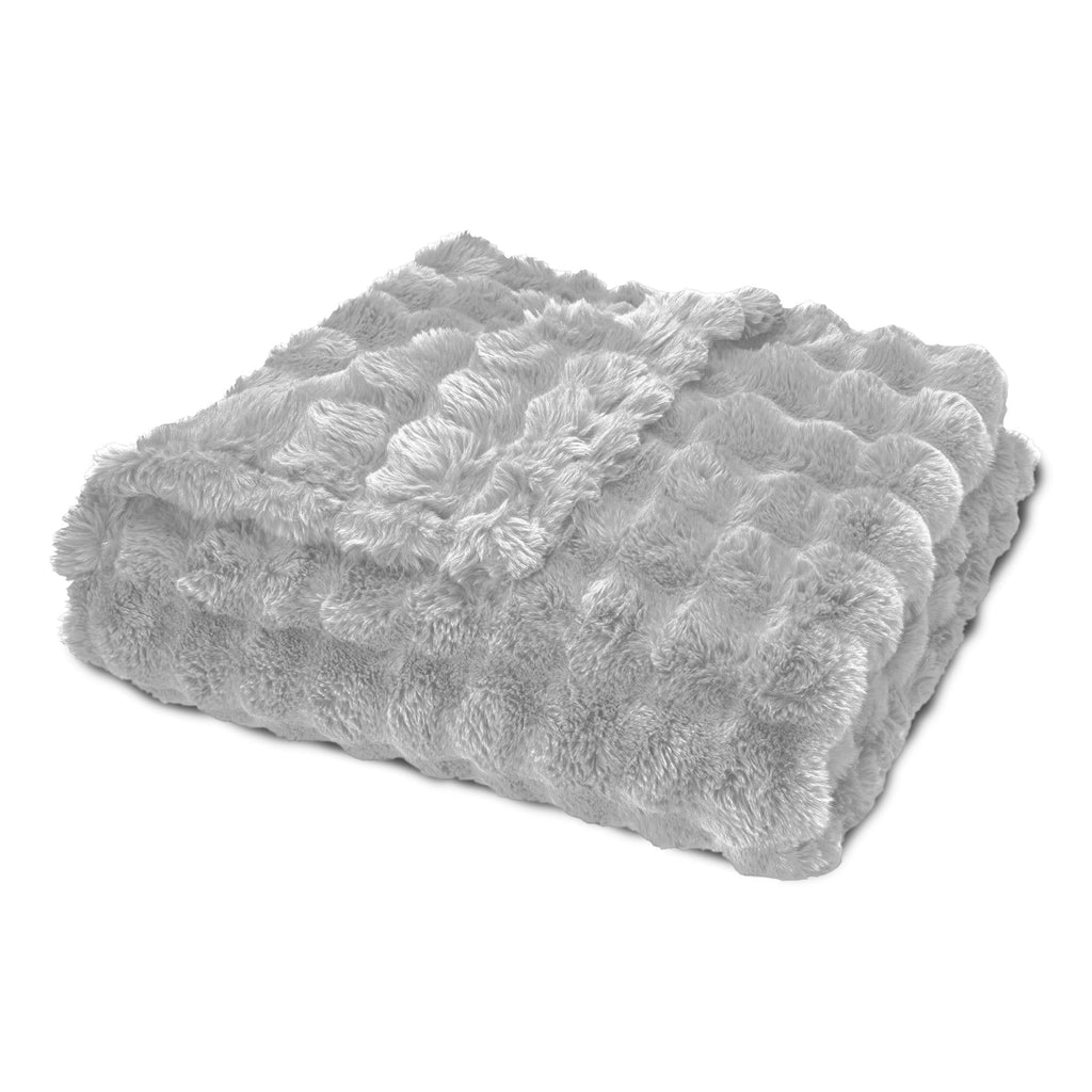 Cozy Fleece Serenade Gray Textured Faux Fur Throw Blanket, 50 x 70 - Super Soft Reversible Sherpa Flannel Blanket Detail