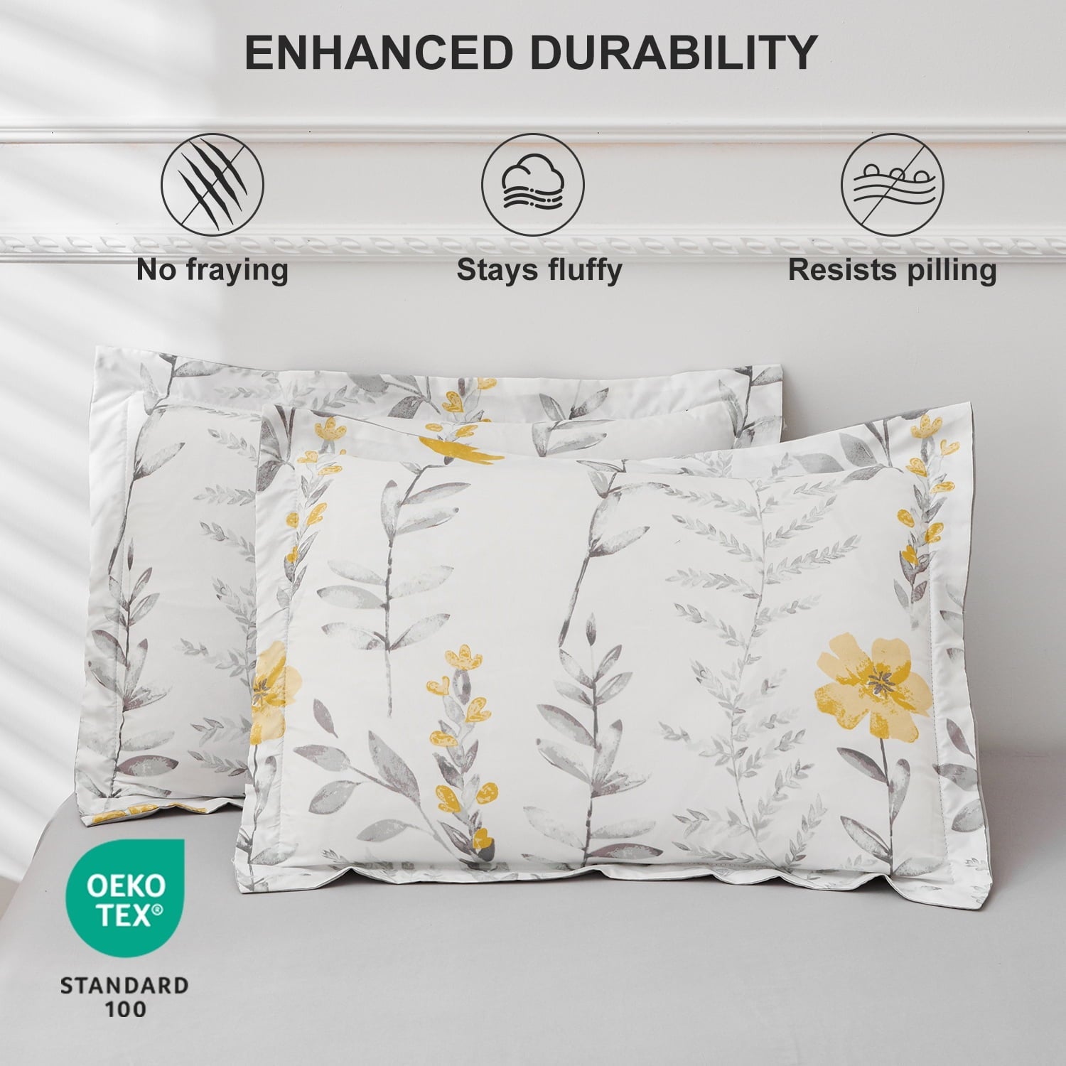 Heavyweight Warmth 3 Piece Comforter Set Queen Yellow Floral Quilt Microfiber Patchwork Bedspread - Luxurious Quilted Duvet Cover Set Detail