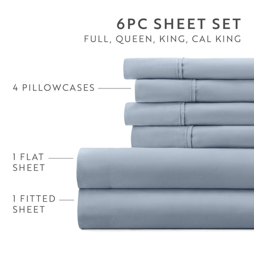 Breathable Luxury Queen, Light Blue Solid Microfiber 6 Piece Bed Sheet Set - Breathable Egyptian Cotton Flat & Fitted Sheets Detail