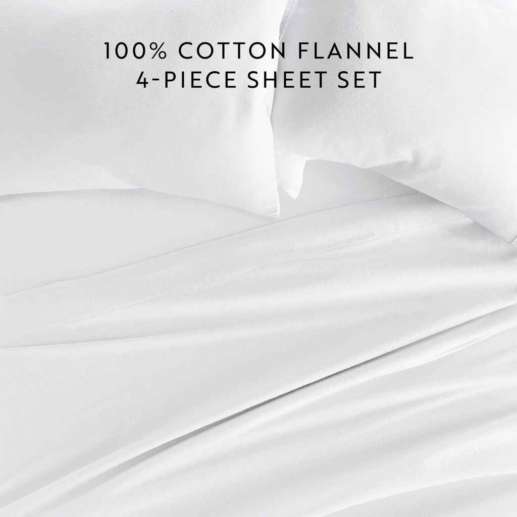 Cooling Sateen 100% Cotton Flannel Bed Sheets Set for Full Size Bedding in White - Cooling Hotel Quality Bedding Sheets and Pillowcases Detail