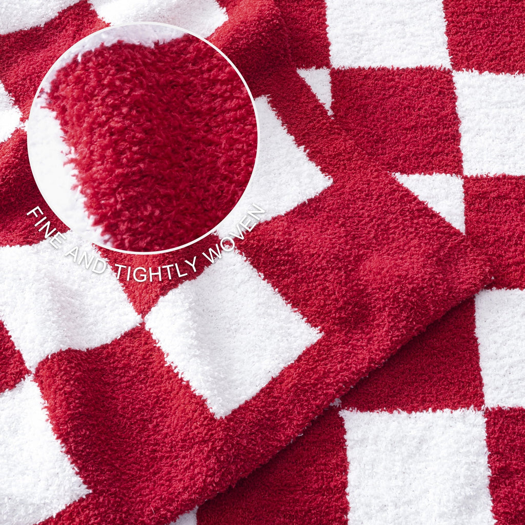 Decorative Knitted Checkered Knit Throw Blanket, Ultra Soft Cozy Fluffy Checkerboard Blankets, Lightweight Fuzzy Plush Throw for Couch a... - Cozy Fleece Throw Blanket for Couch & Bed Detail