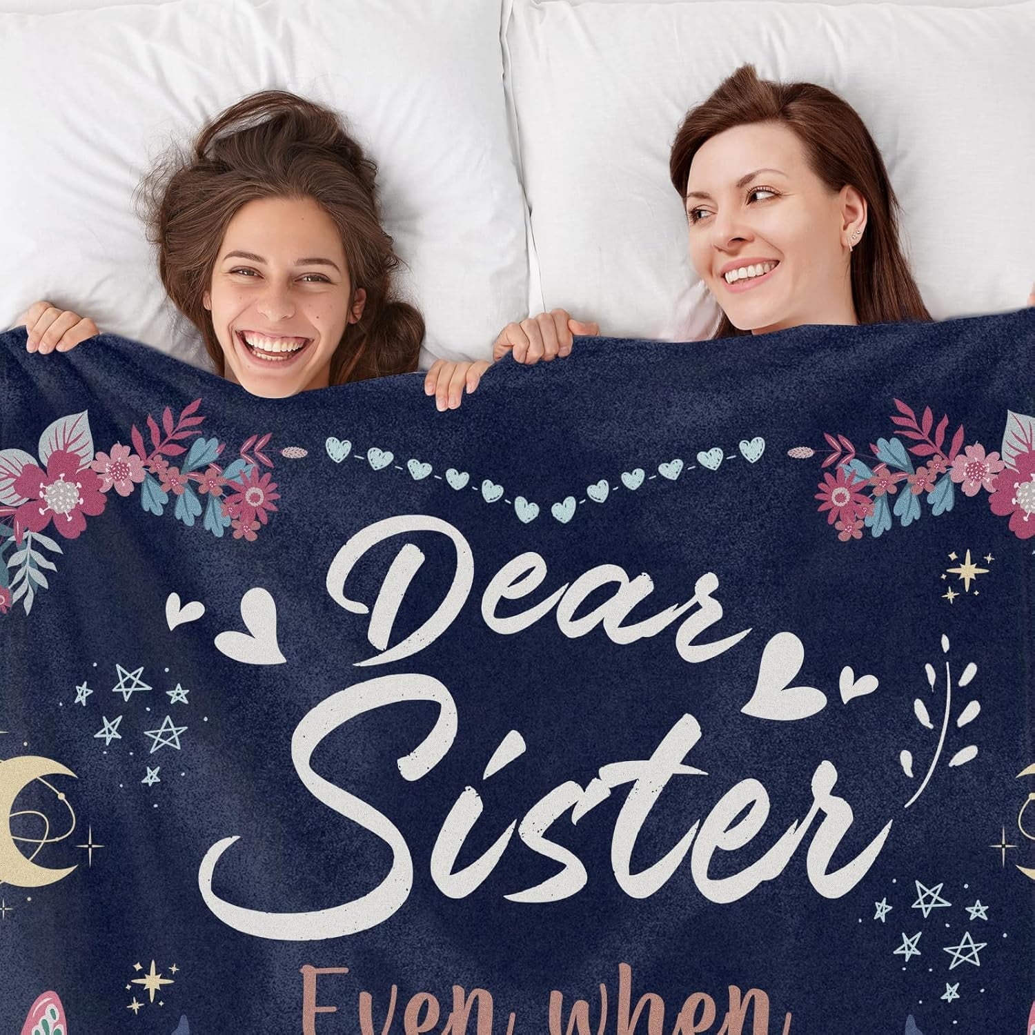 Decorative Knitted Sister Gifts Blanket, Sisters Gifts on Mother's Day, Blanket Present for Sisters on Valentine's Day, Happy Birthday S... - Luxury Knitted Decorative Throw Blanket with Fringes Detail