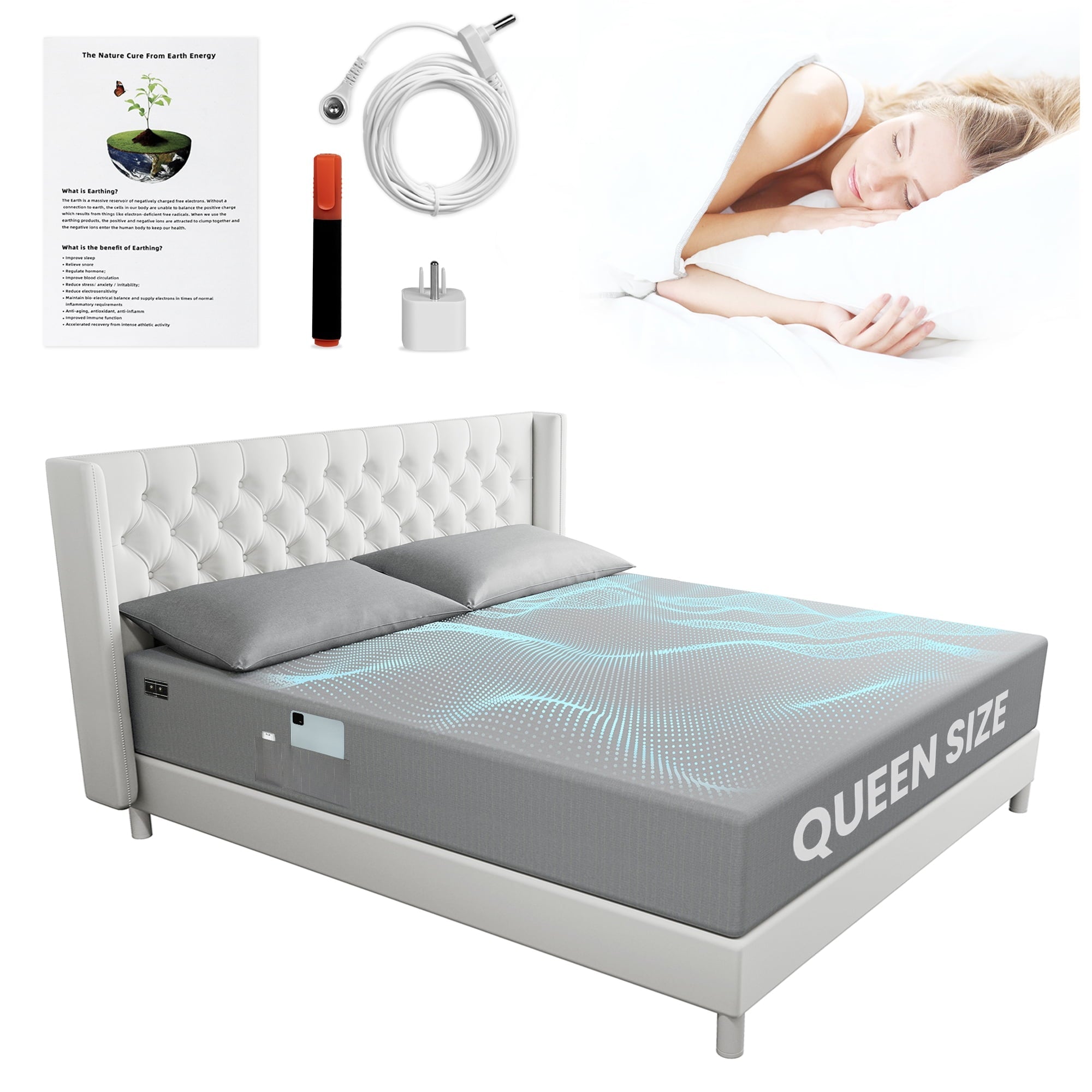 Premium Egyptian Cotton Grounding Sheets Queen Size 90% Organic Cotton + 10% Pure Silver Fitted Bed Sheet Gray Fiber Grounding Sheet Earth Ce... - Cooling Hotel Quality Bedding Sheets and Pillowcases Detail