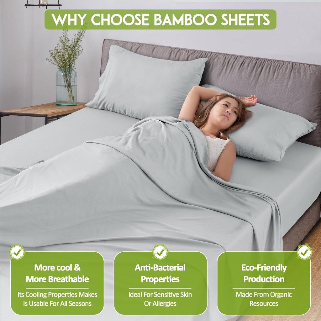 Ultra-Soft Rayon - 4 Piece Cooling Bed Sheets Set, Gray - Cooling Hotel Quality Bedding Sheets and Pillowcases Detail